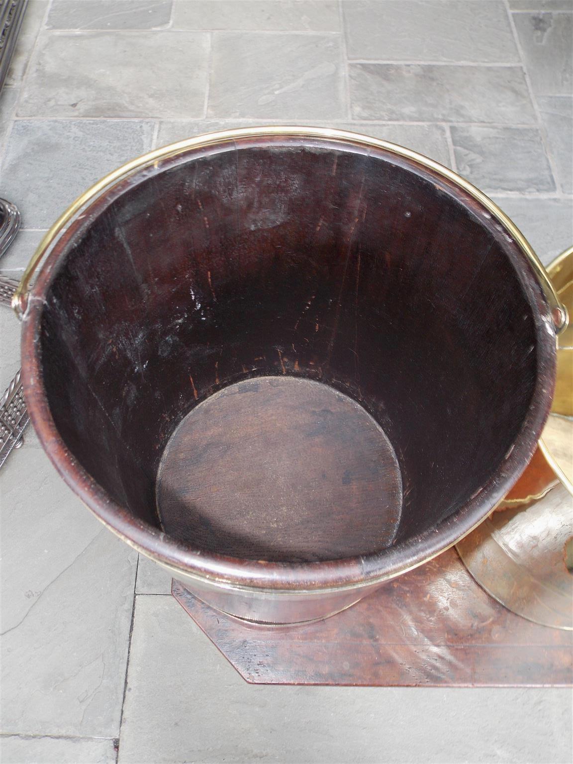 English Circular Form Mahogany Brass Banded and Lined Peat Bucket, Circa 1820 2