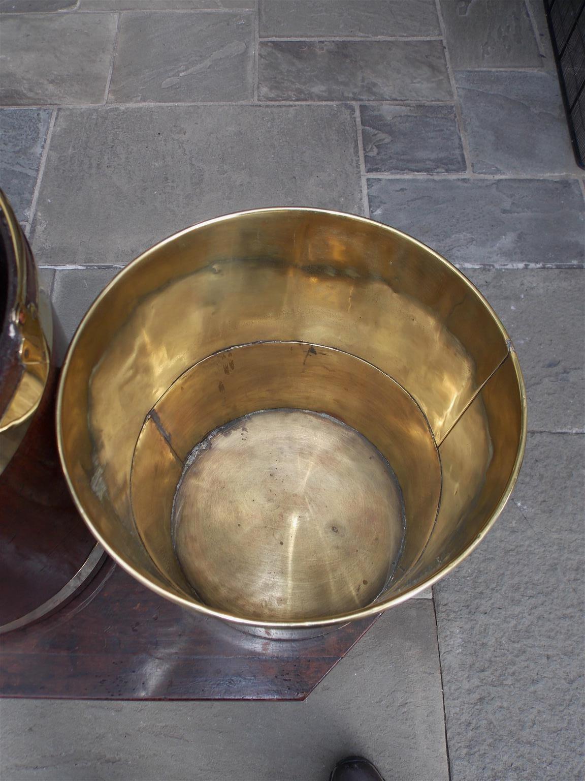 English Circular Form Mahogany Brass Banded and Lined Peat Bucket, Circa 1820 3