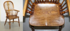 English Classic Antique Victorian 19th Century Elm High Back Windsor Armchair
