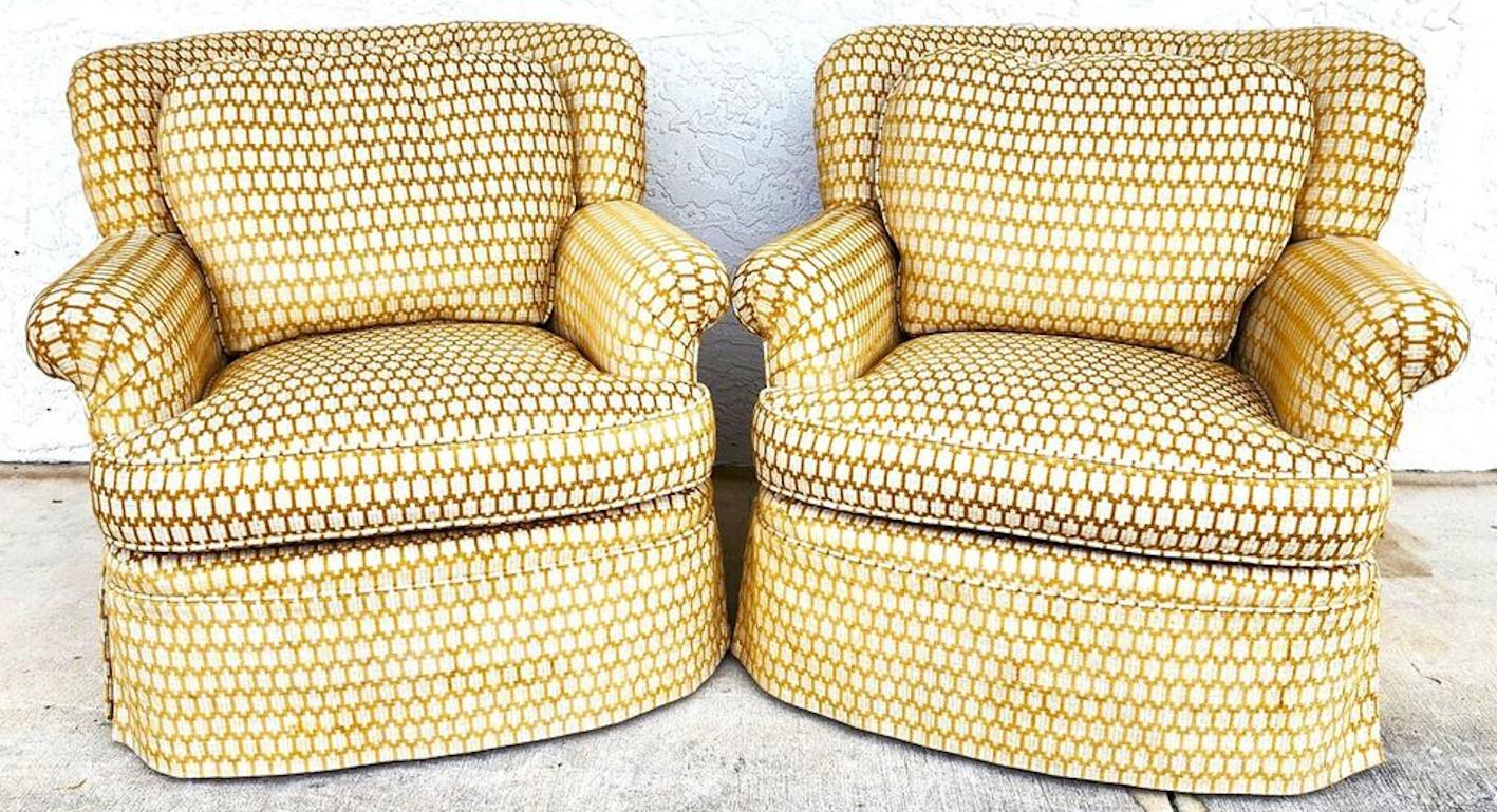 Late 20th Century English Club Accent Chairs & Ottoman Roll Arm by PEARSON