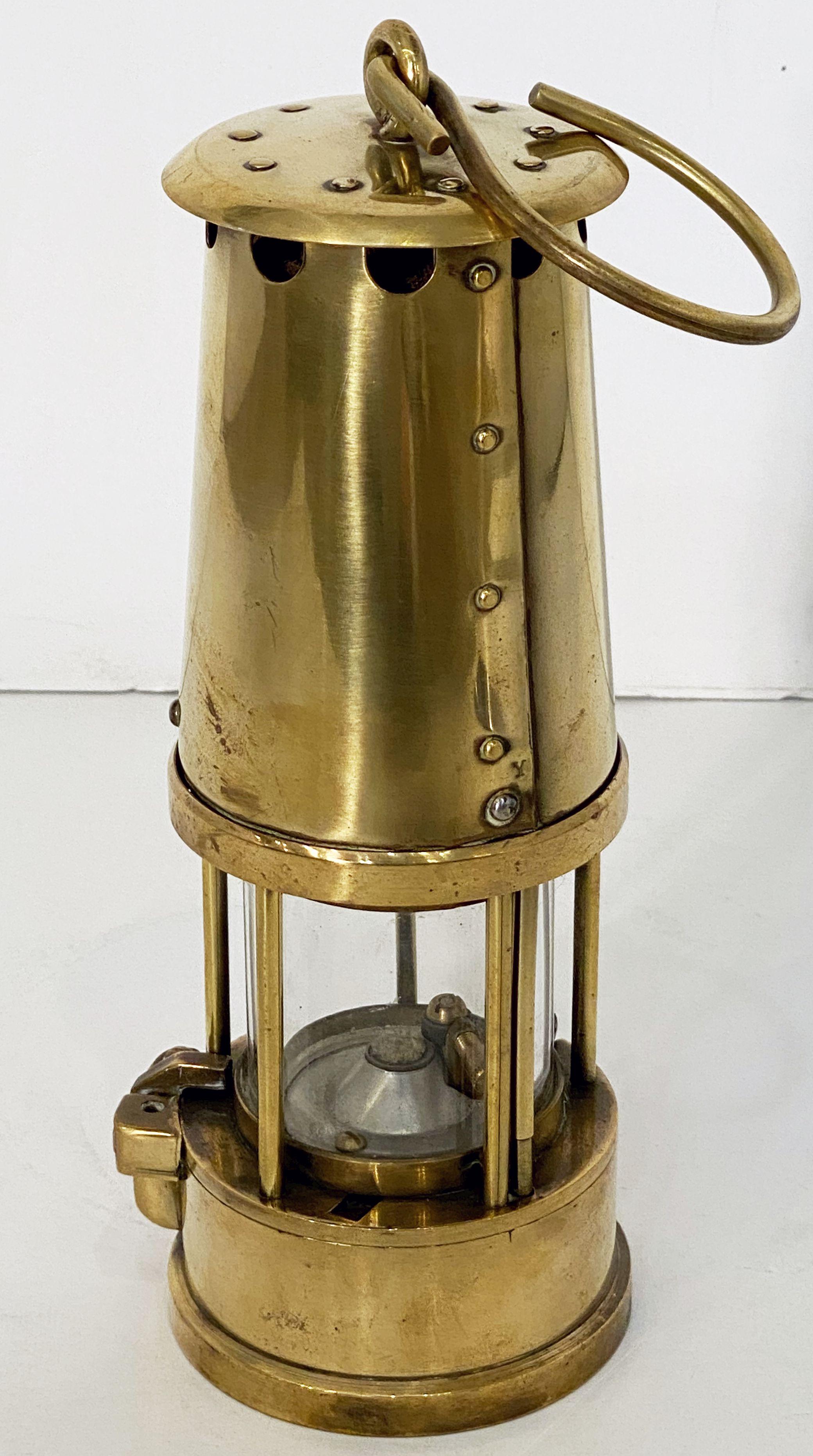 Metal English Coal Miner's Safety Lamp or Inspector's Lantern of Brass