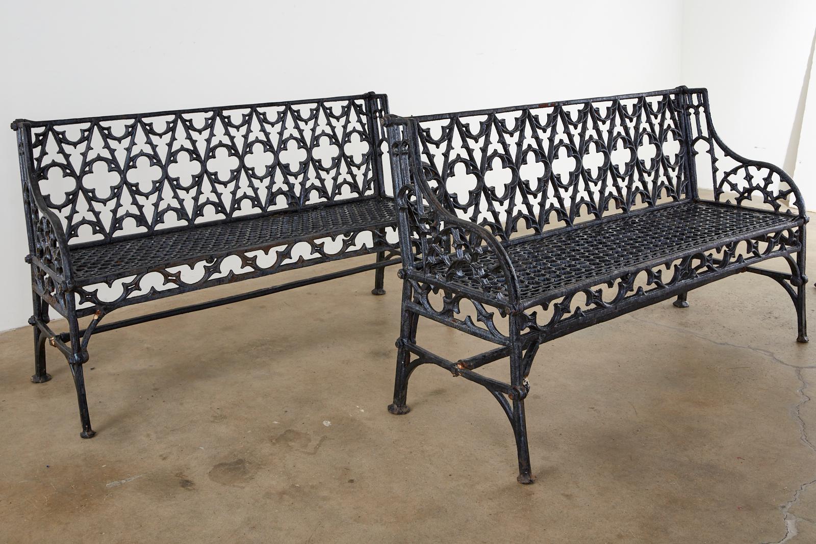 20th Century English Coalbrookdale Attributed Iron Gothic Revival Garden Benches