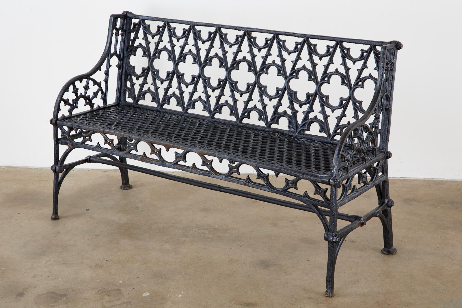English Coalbrookdale Attributed Iron Gothic Revival Garden Benches 3