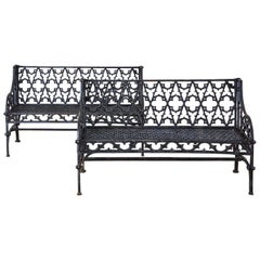 English Coalbrookdale Attributed Iron Gothic Revival Garden Benches