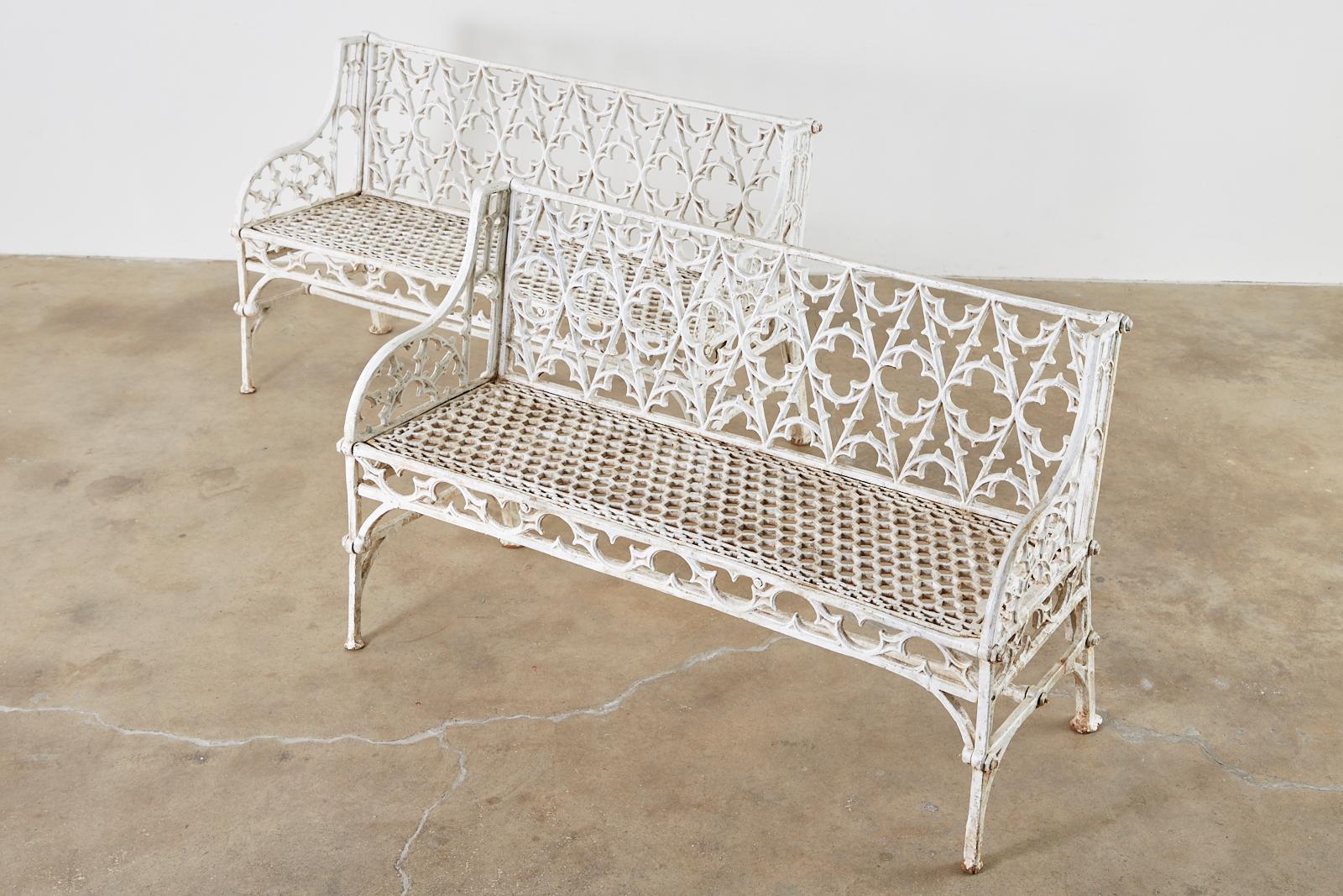 20th Century English Coalbrookdale Attributed Iron Gothic Revival Garden Benches