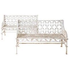 English Coalbrookdale Attributed Iron Gothic Revival Garden Benches