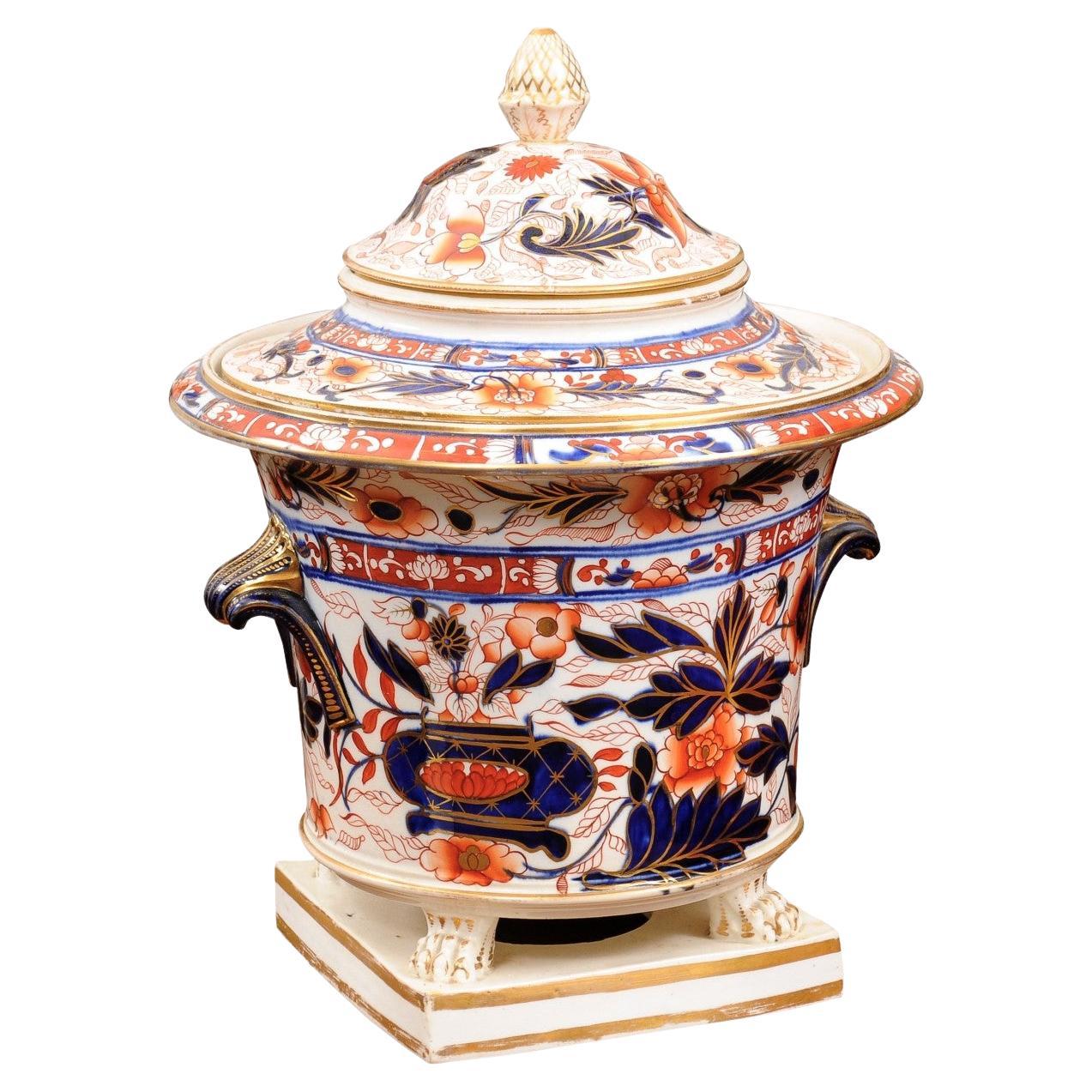 Englischer Coalport-Imari-Champagnerkühler mit Deckel und Tatzenfüßen, ca. 1810