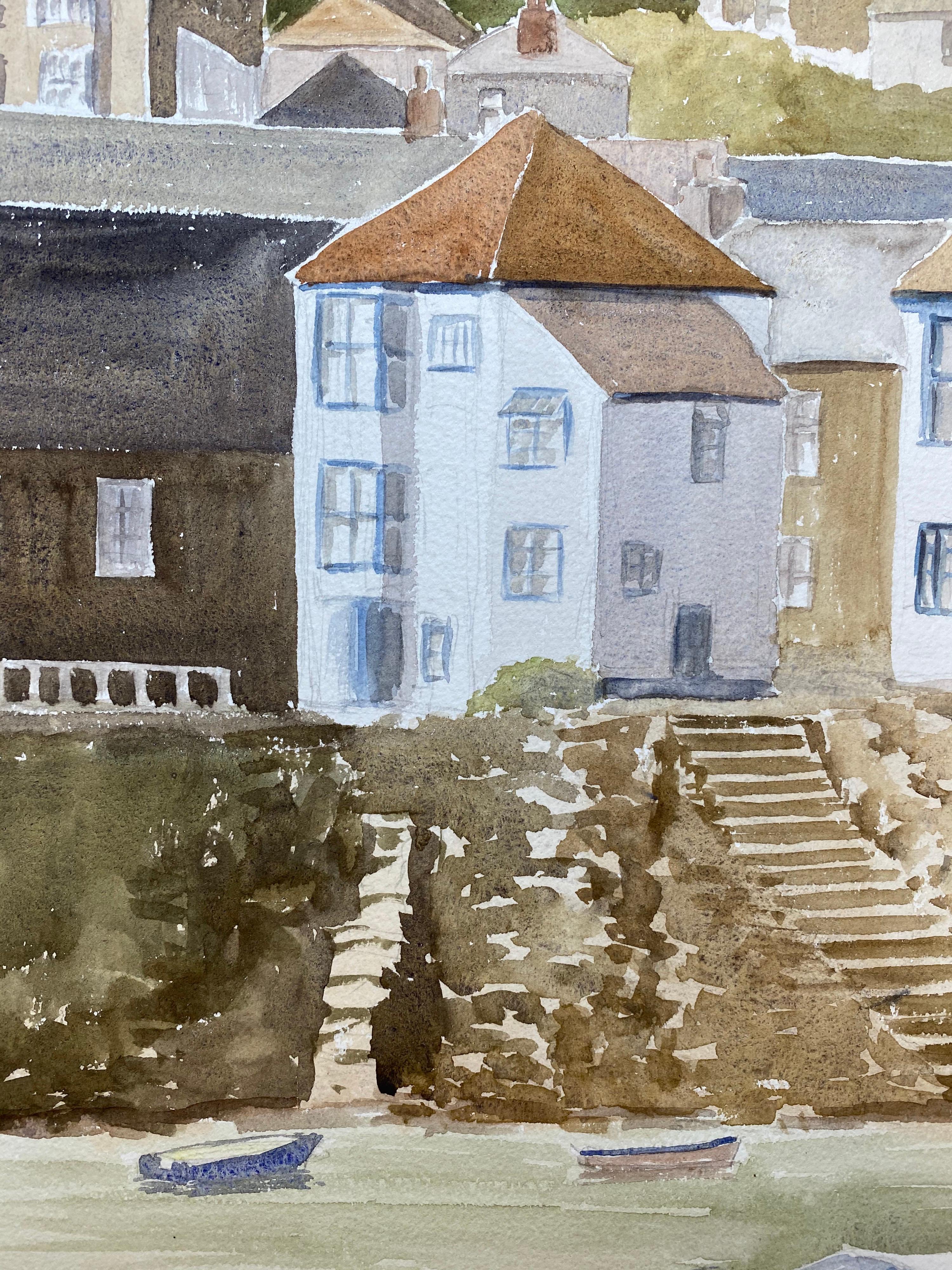 English Coastal Harbour Steps to the Sea, Original British Watercolour Painting For Sale 1