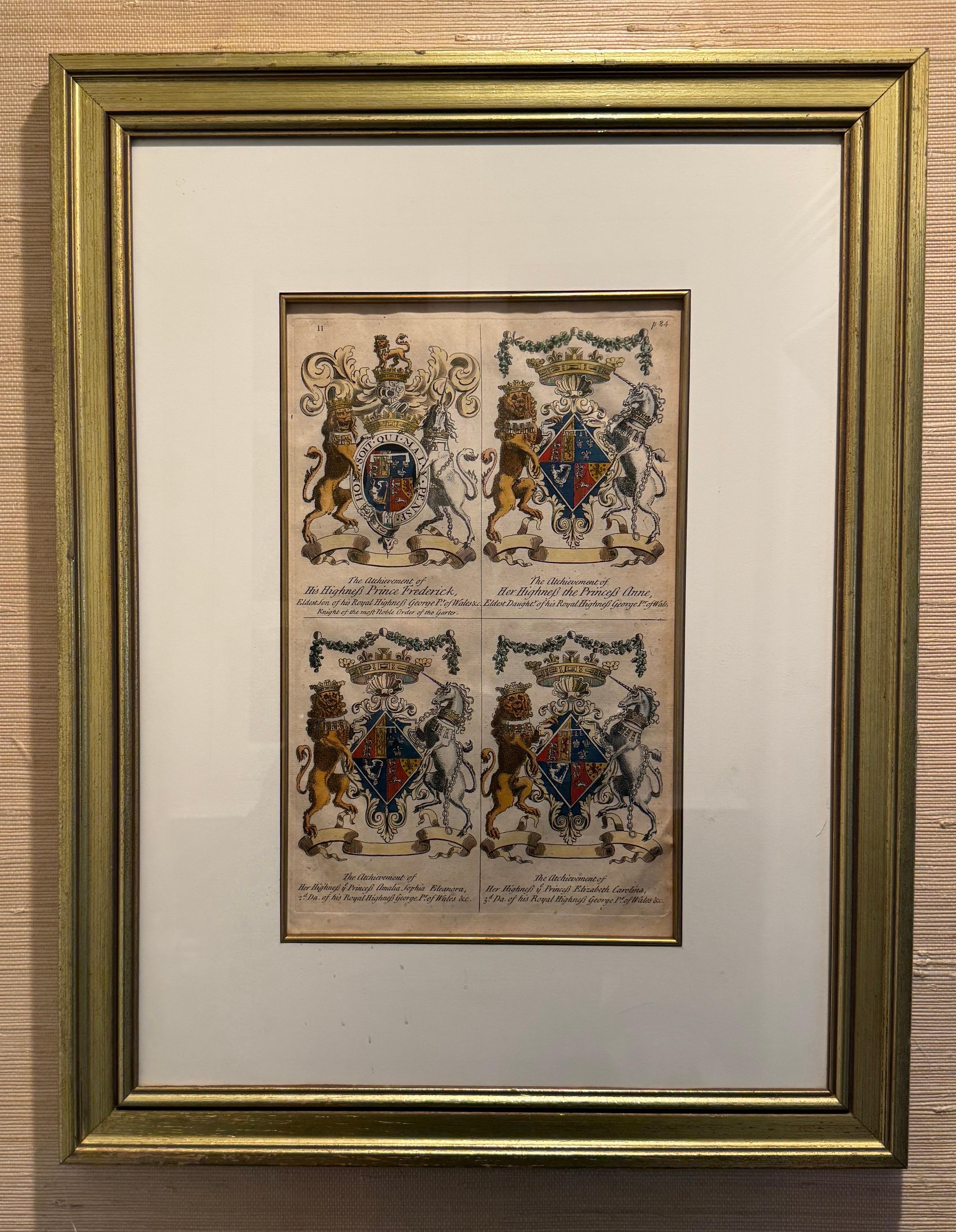 Escudo de Armas Inglés Impresión artística de Joseph Edmondson Marco de pan de oro siglo XIX en venta