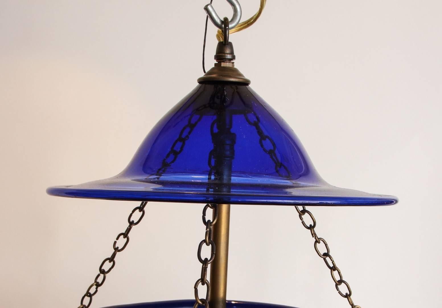 Early 19th Century English Cobalt Blue Hanging Glass Lantern