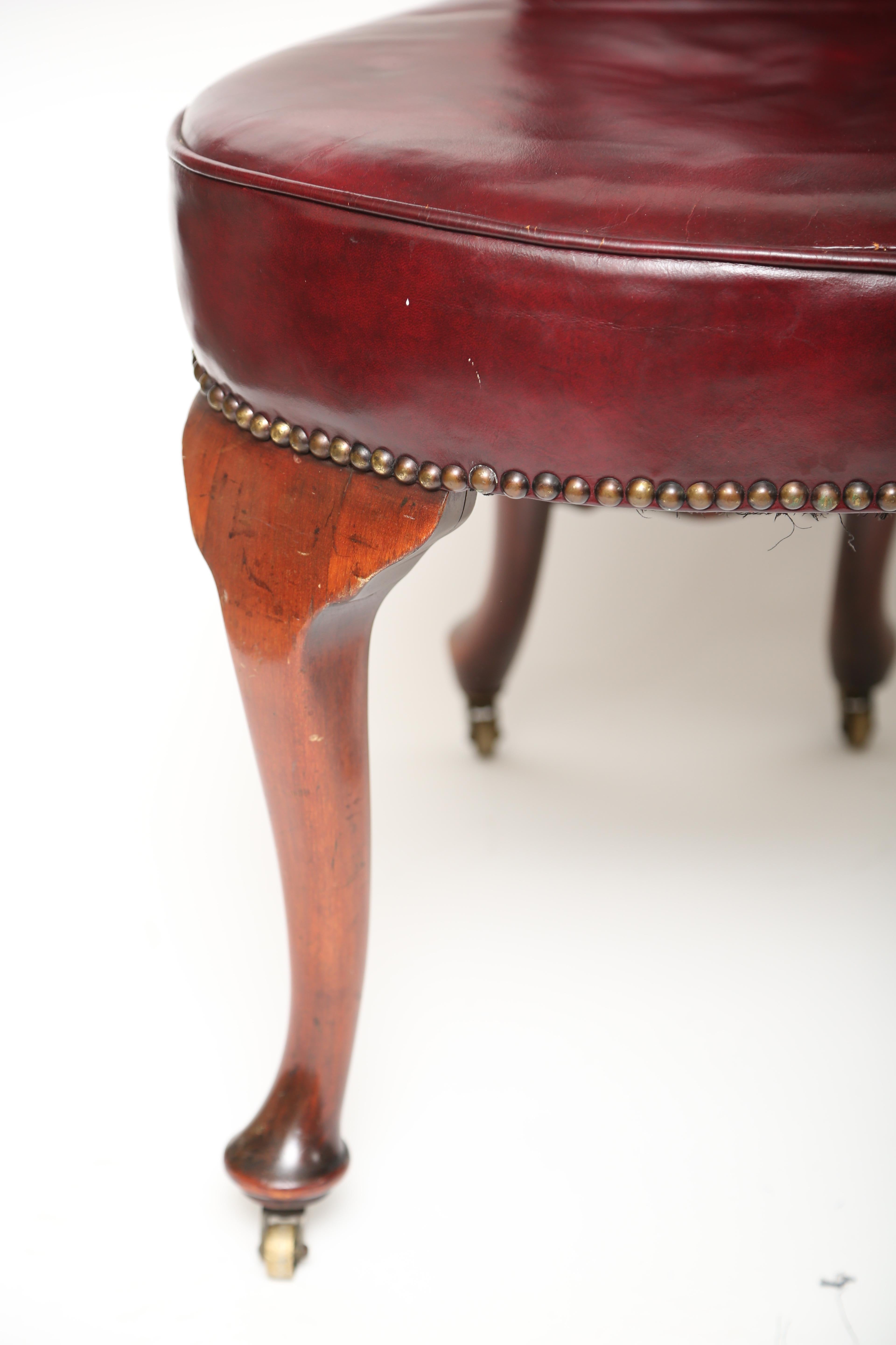 English Cock Fighting Chair-Mahogany, Red Leather, Brass Nailheads-Eng., 19th c 4