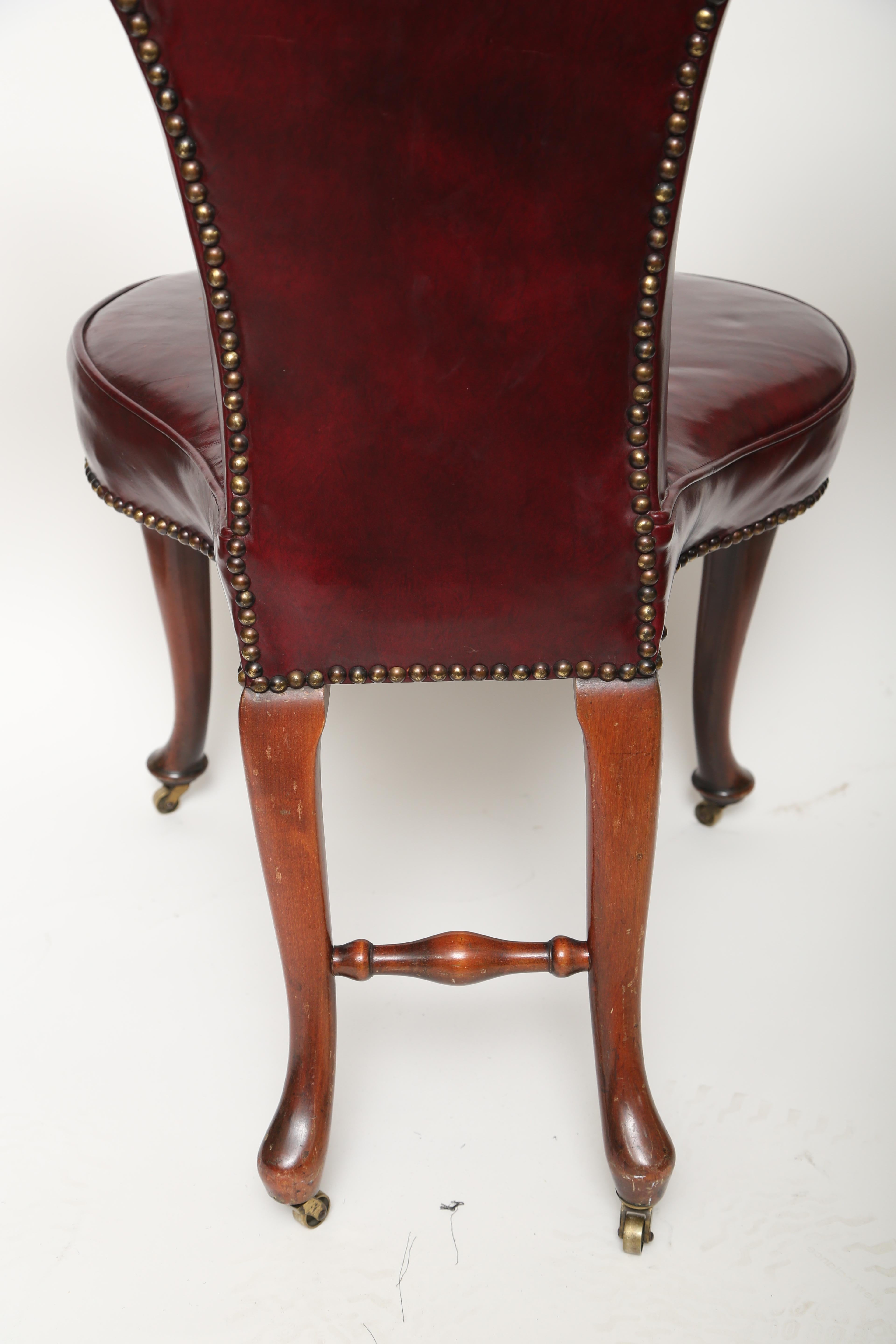 Hand-Crafted English Cock Fighting Chair-Mahogany, Red Leather, Brass Nailheads-Eng., 19th c