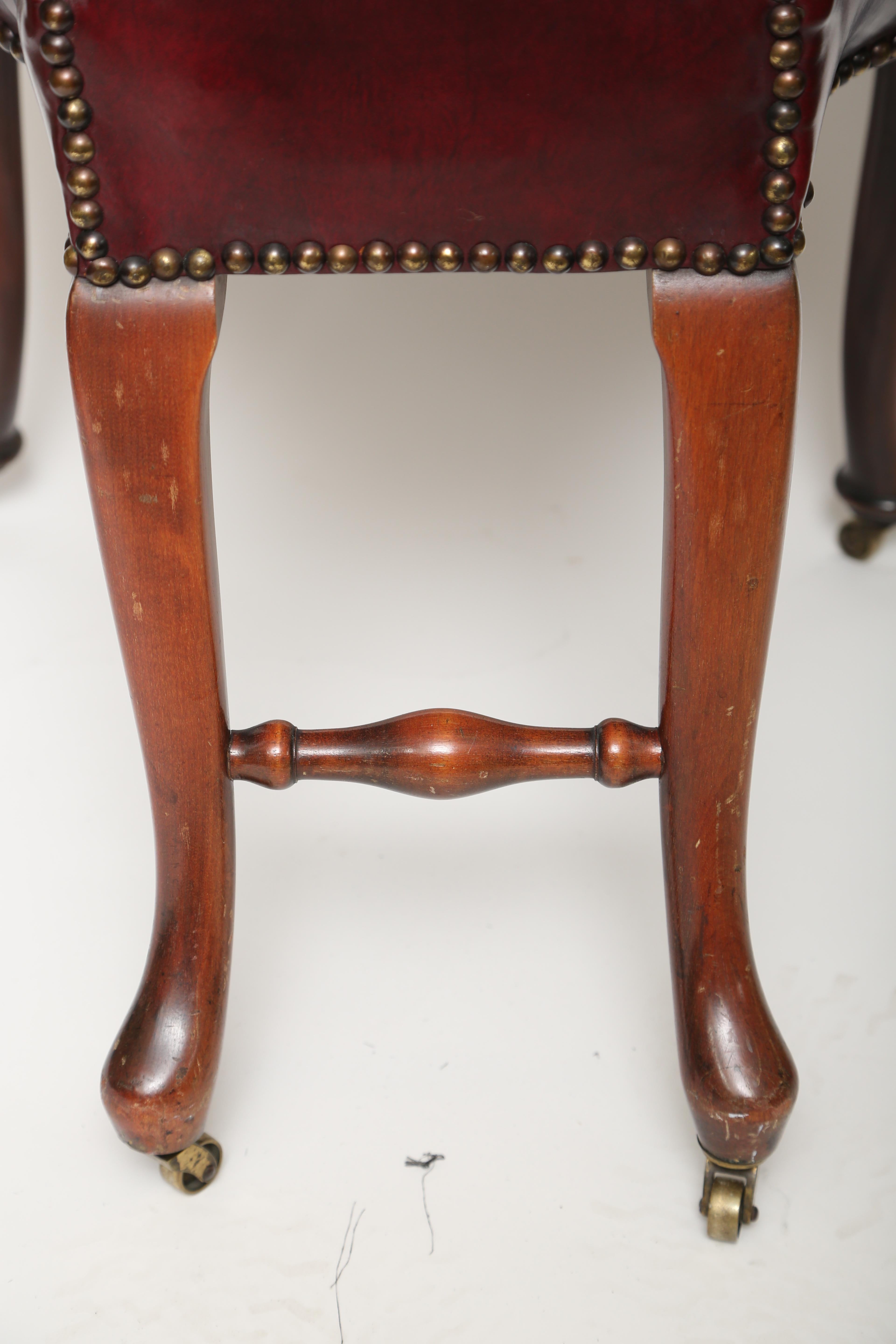 English Cock Fighting Chair-Mahogany, Red Leather, Brass Nailheads-Eng., 19th c In Good Condition In West Palm Beach, FL