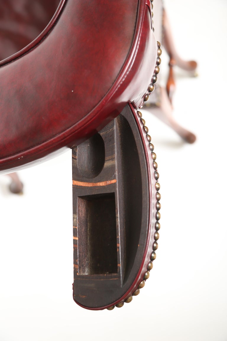 Red Leather Cock Fighting Chair in Mahogany with Brass Nailheads-England, 19th c For Sale 2
