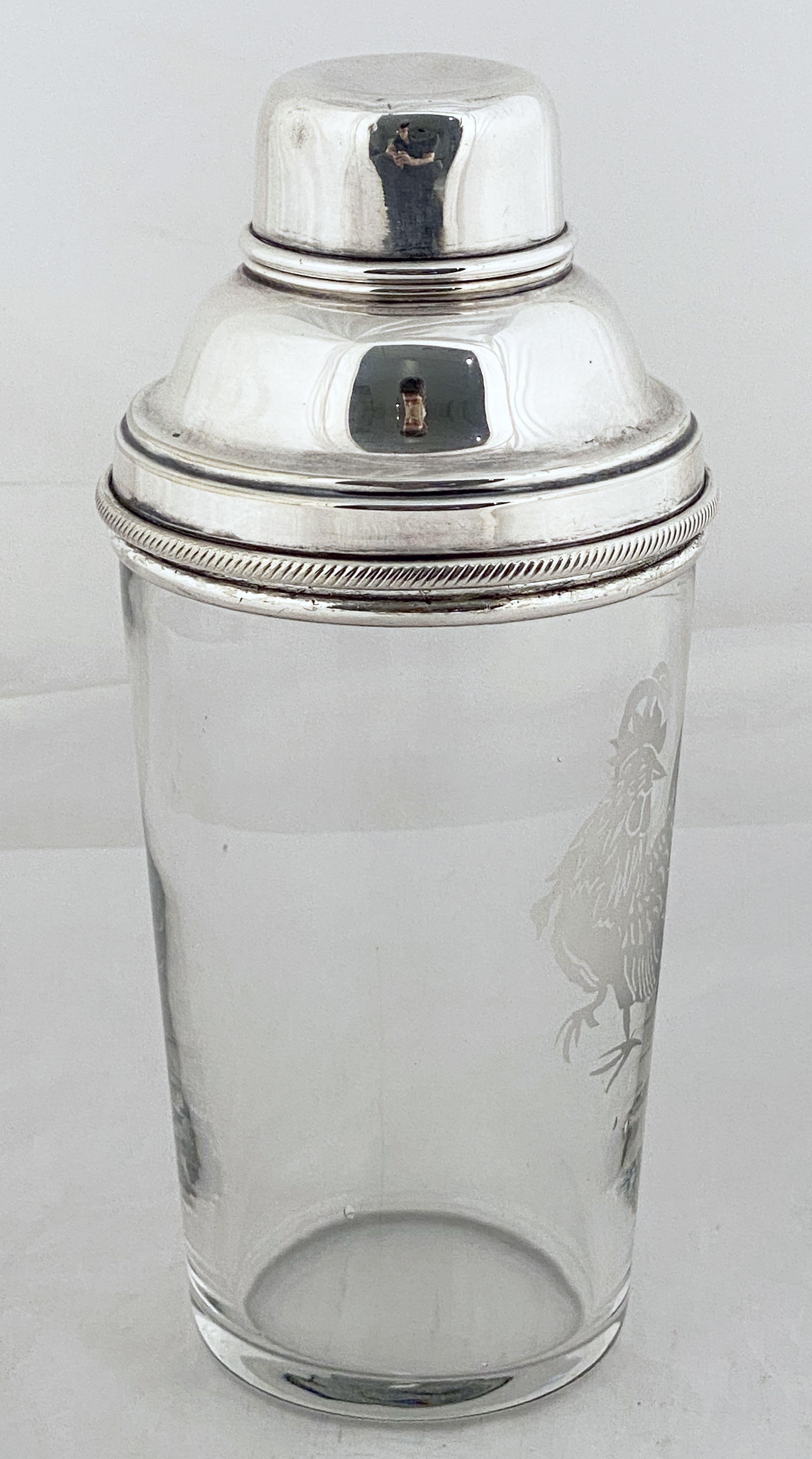 Modern English Cocktail Drinks or Martini Shaker with Cockerel by James Dixon & Sons