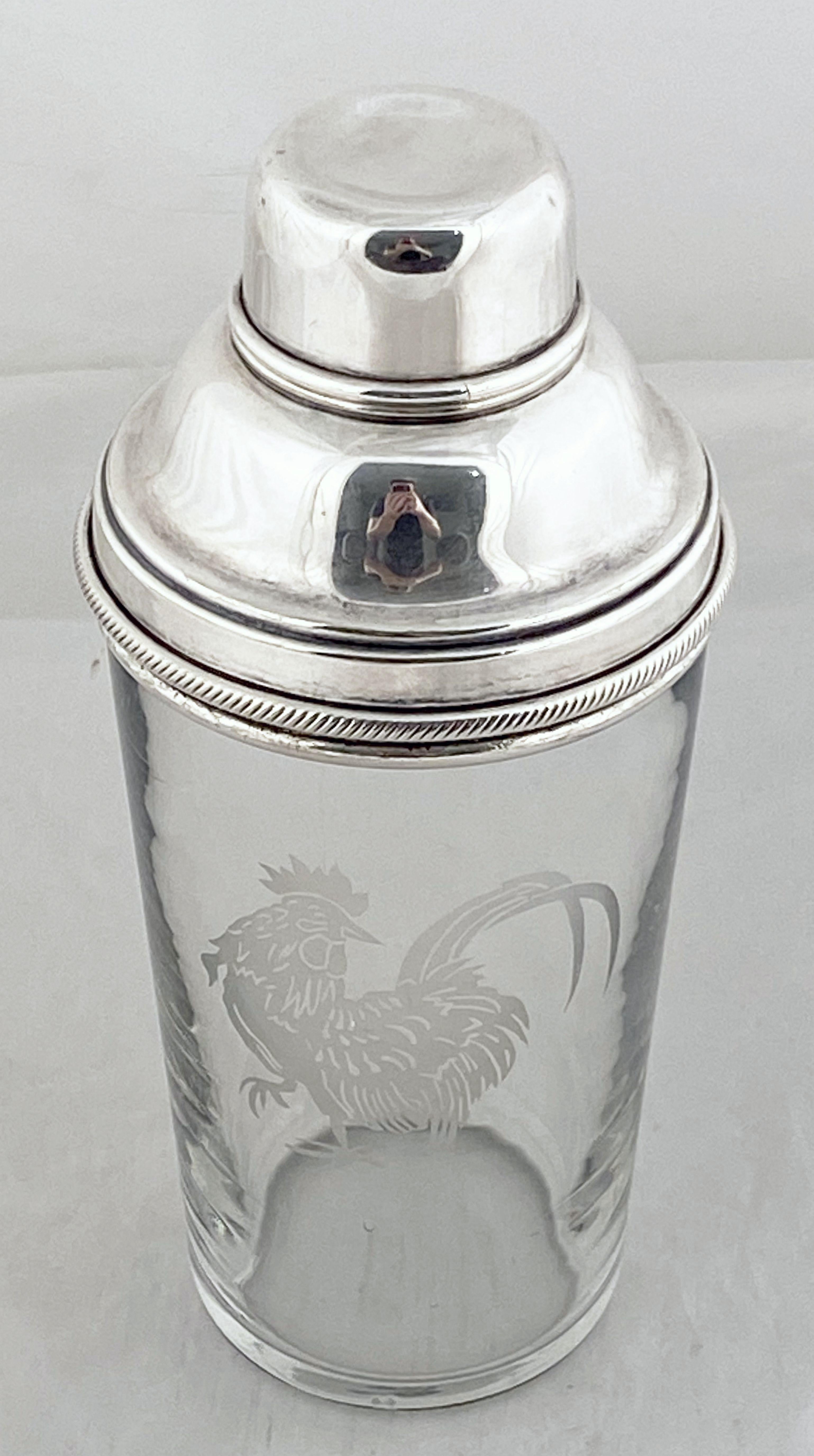 English Cocktail Drinks or Martini Shaker with Cockerel by James Dixon & Sons In Good Condition In Austin, TX