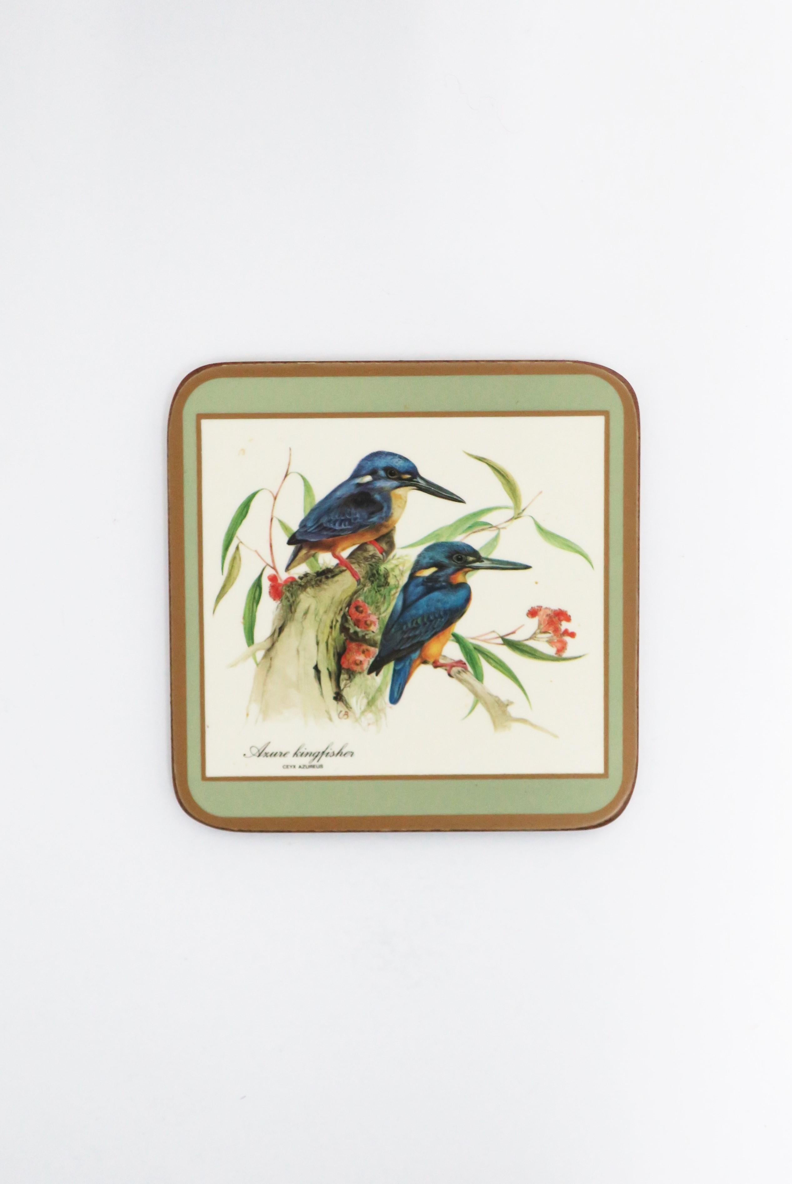 English Cocktail Drink Coasters with Bird Designs, Set of 6 3