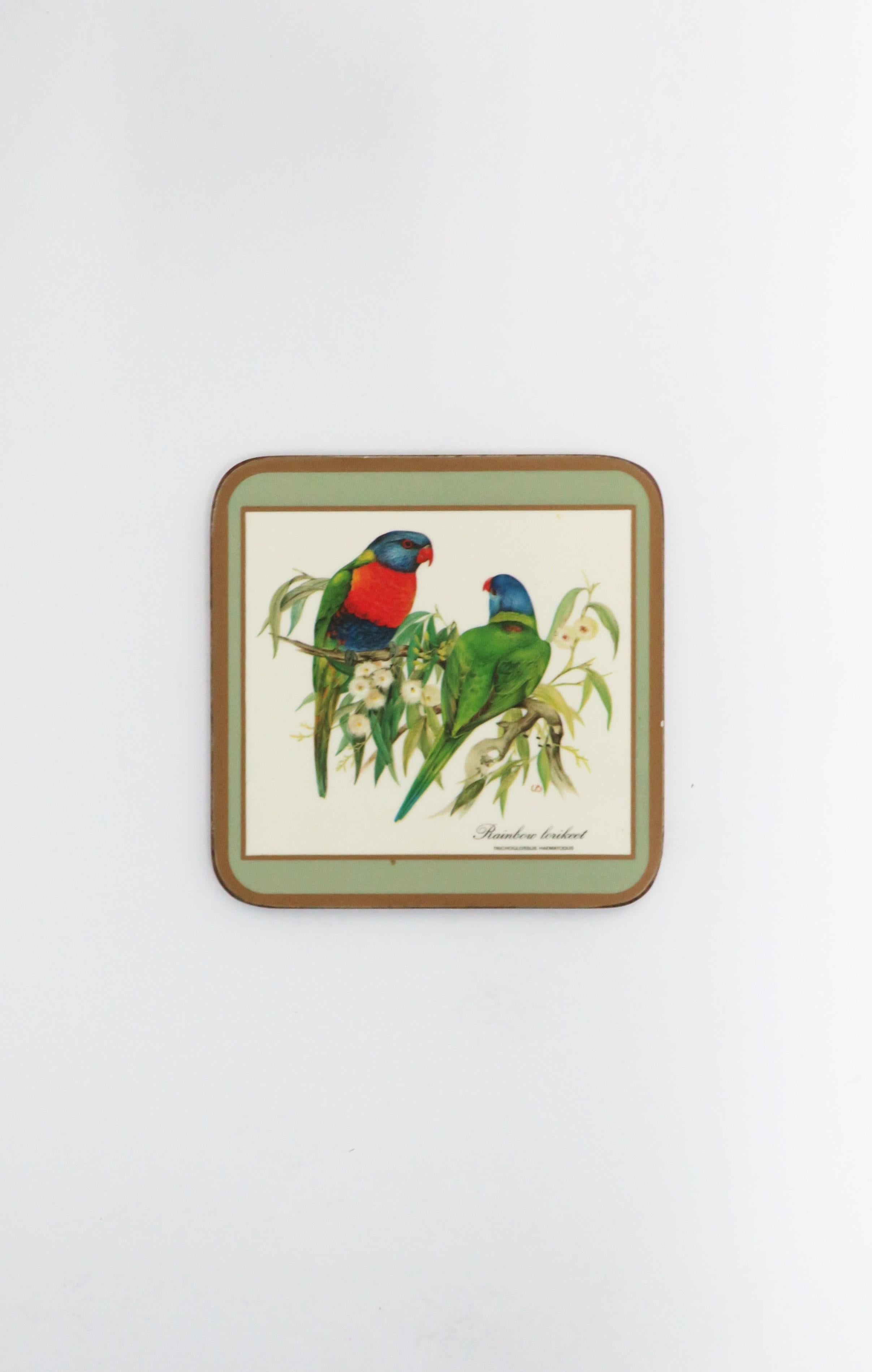English Cocktail Drink Coasters with Bird Designs, Set of 6 1