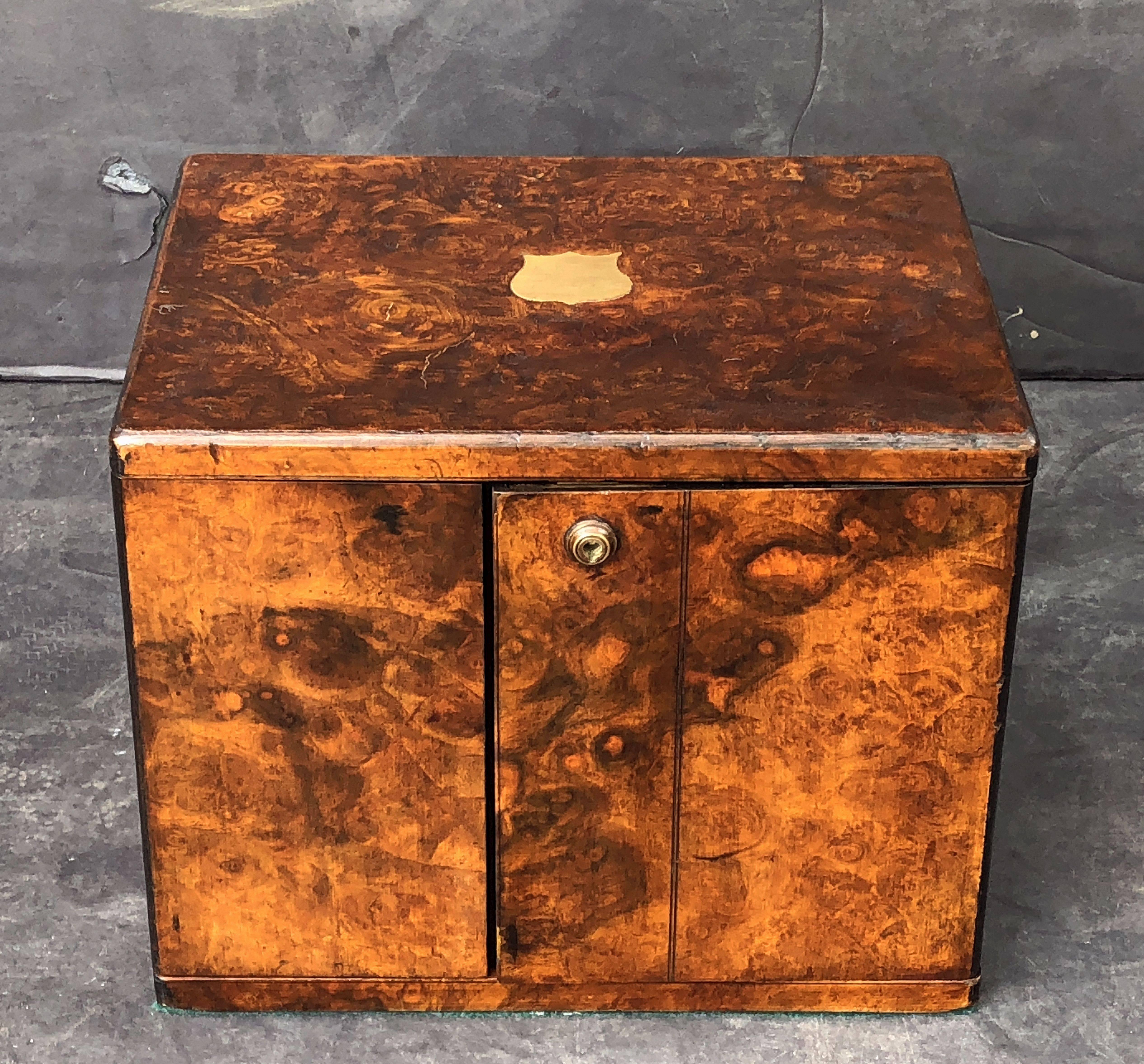 English Collector's Cabinet Box of Brass-Bound Burr Walnut In Excellent Condition In Austin, TX