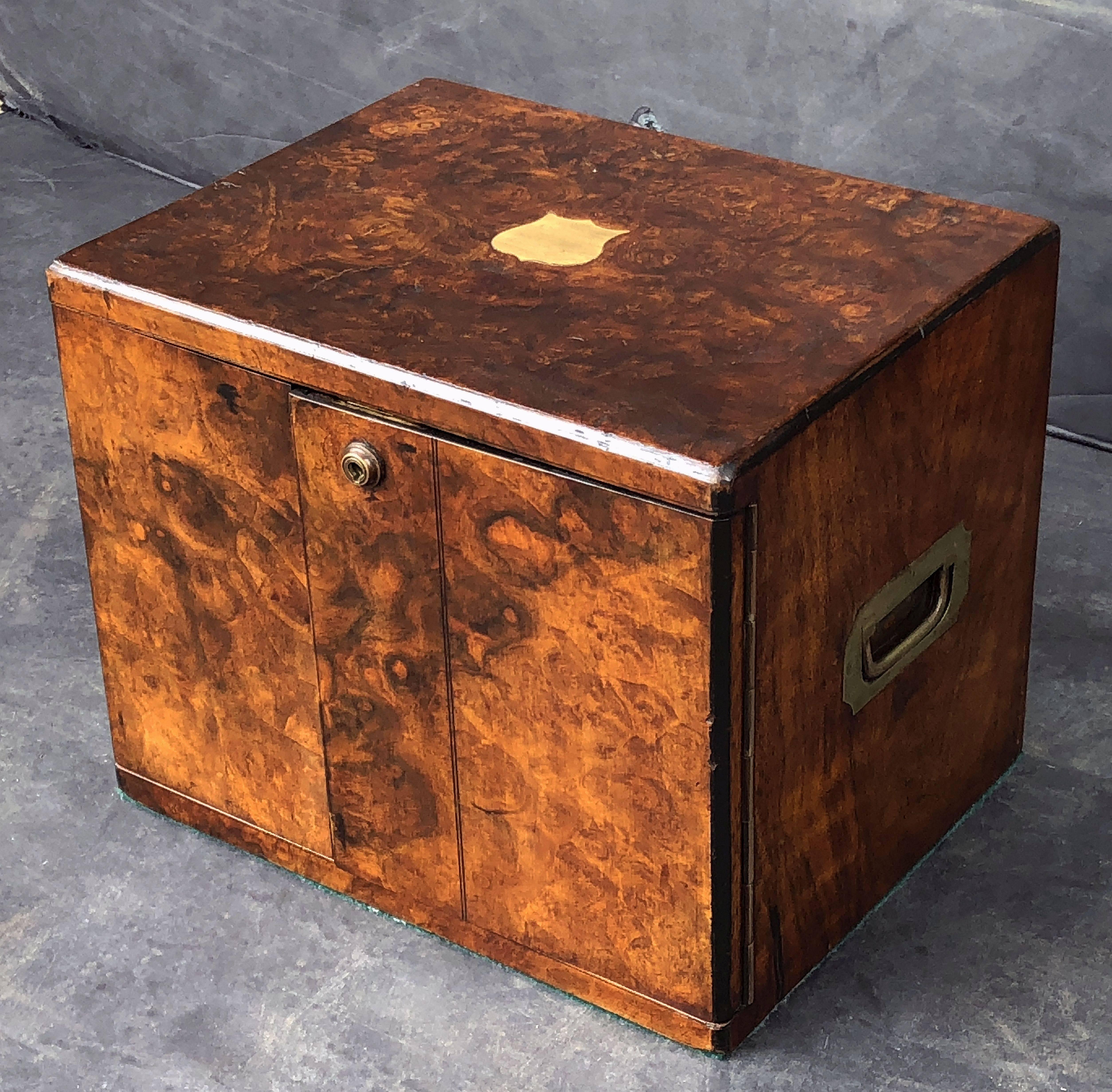 20th Century English Collector's Cabinet Box of Brass-Bound Burr Walnut