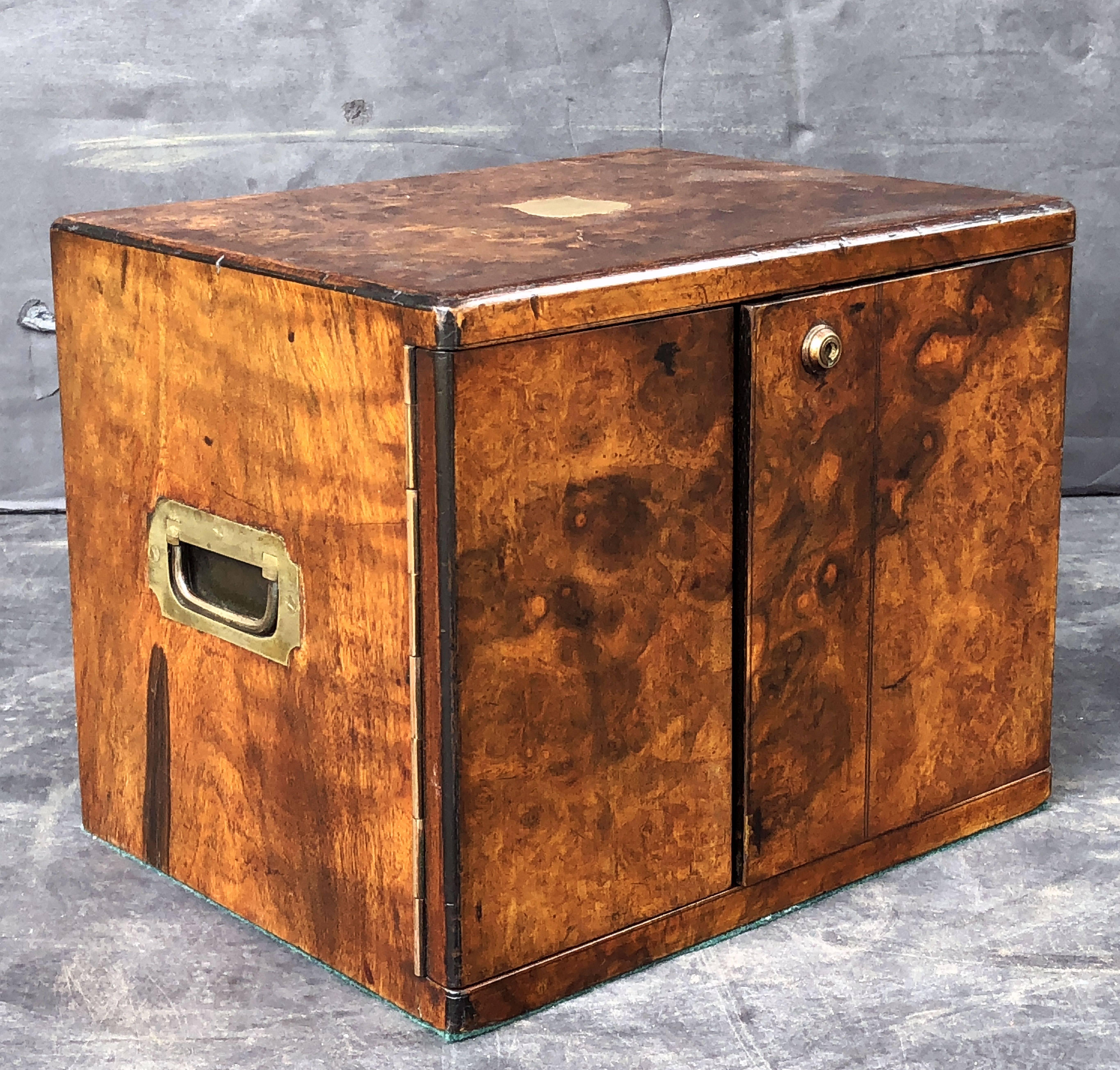 English Collector's Cabinet Box of Brass-Bound Burr Walnut 1