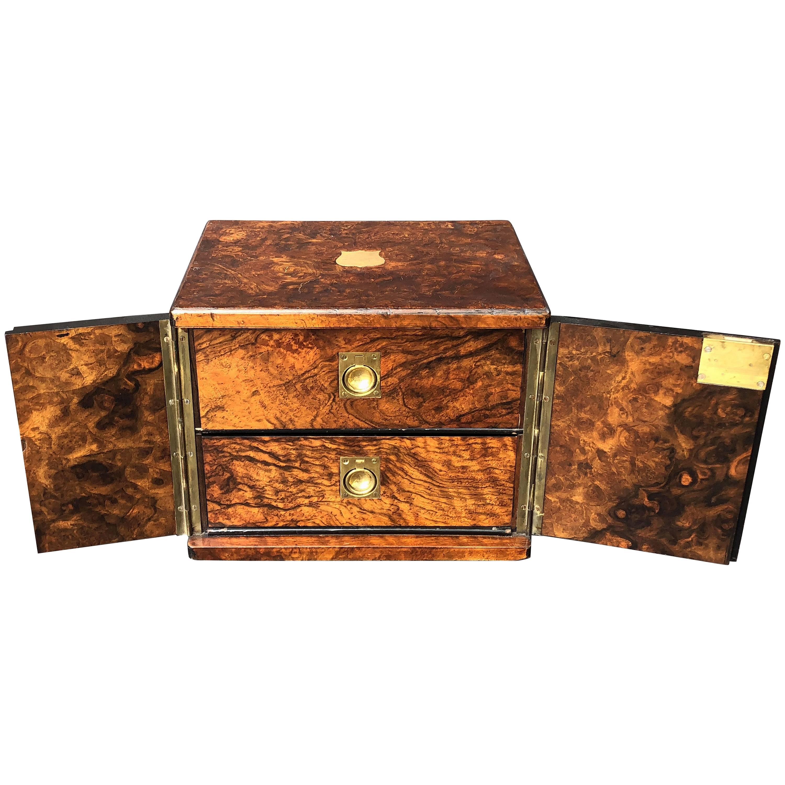 English Collector's Cabinet Box of Brass-Bound Burr Walnut