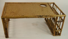 Antique English Colonial Bamboo Bed Tray with Builtin Magazine Rack