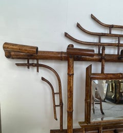 English Colonial Bamboo Pagoda Hanging Hall Tree With Mirror, 19Th. C.