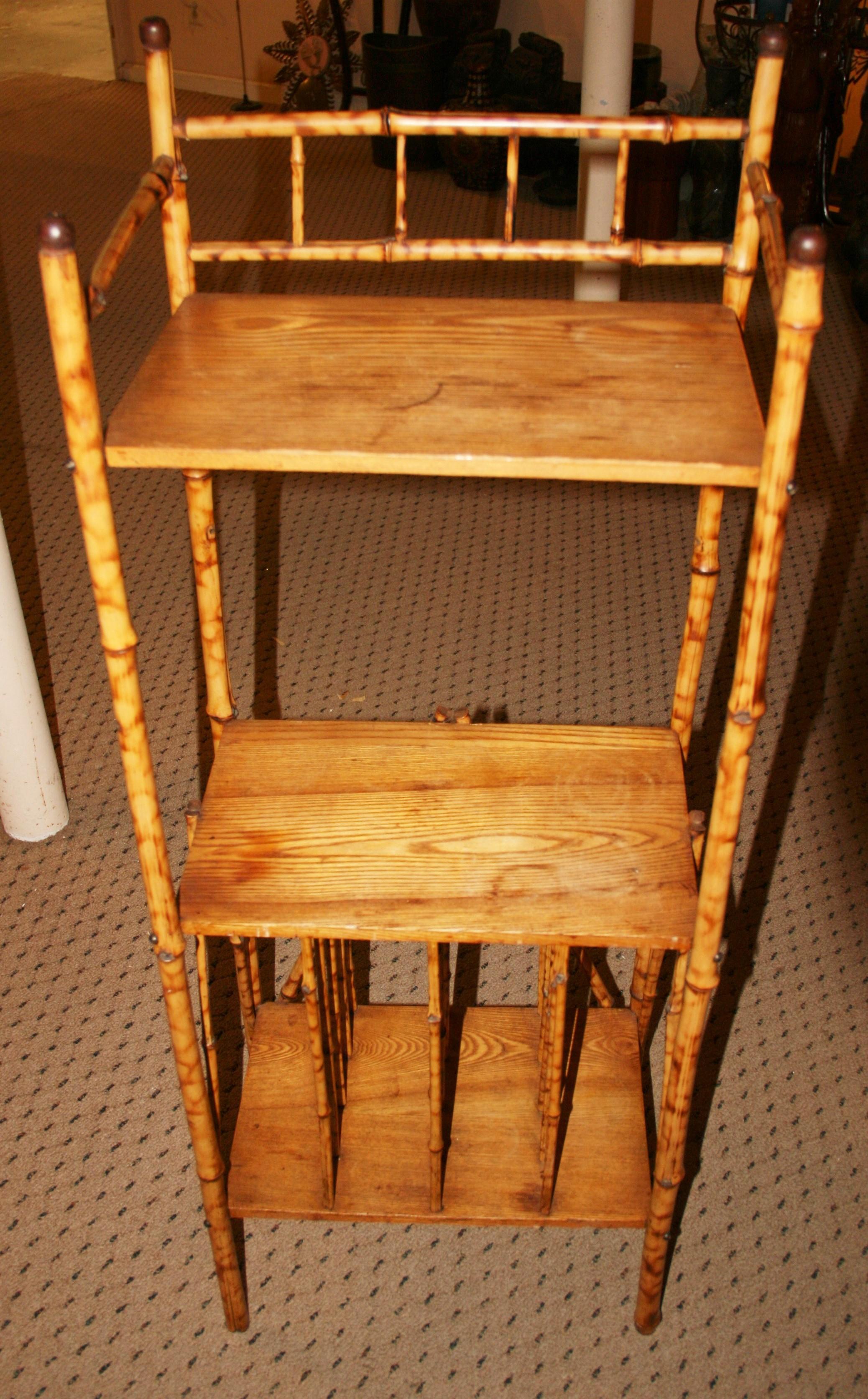 English Colonial Bamboo Shelf with Record Rack For Sale 9
