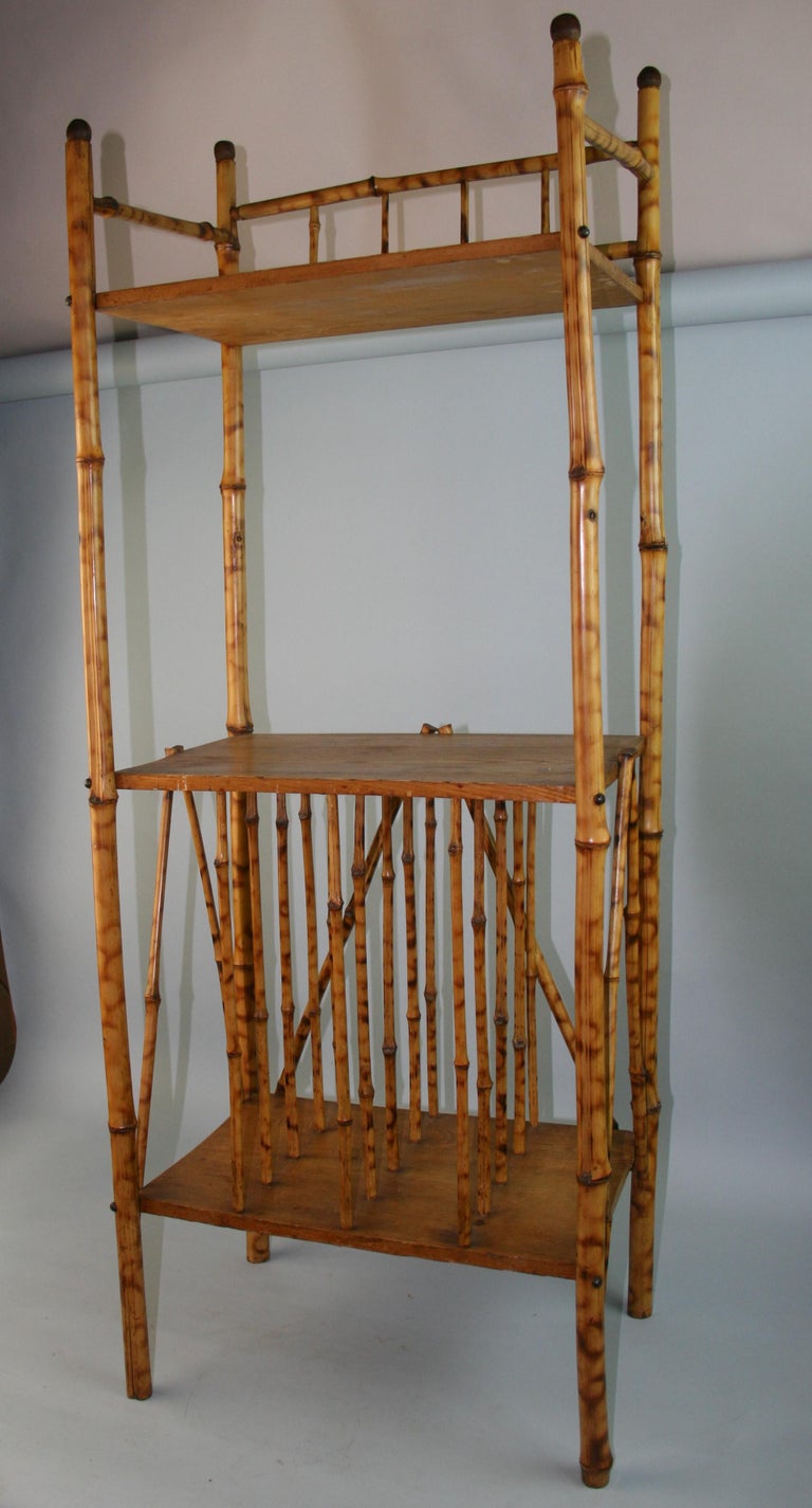 English Colonial Bamboo Shelf with Record Rack In Good Condition For Sale In Douglas Manor, NY