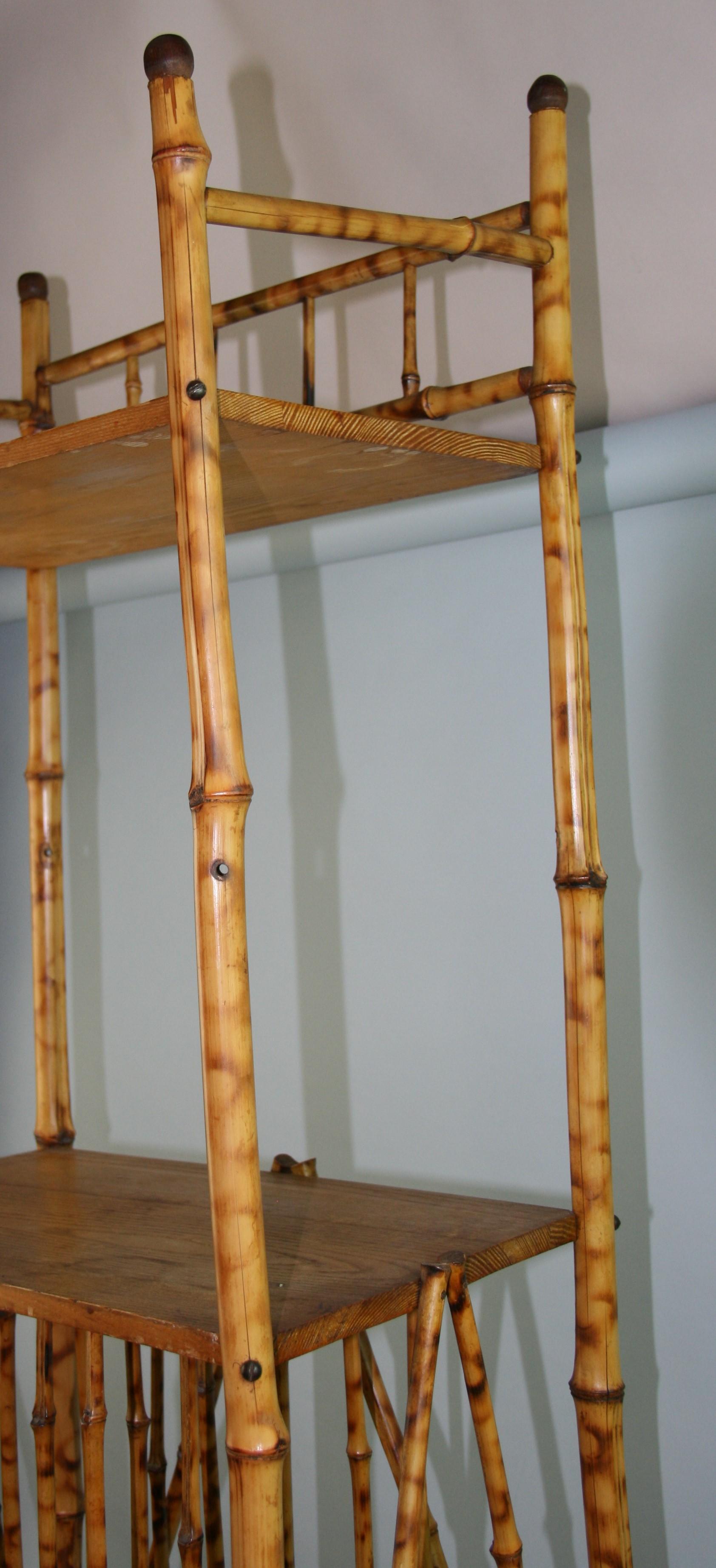 English Colonial Bamboo Shelf with Record Rack In Good Condition For Sale In Douglas Manor, NY