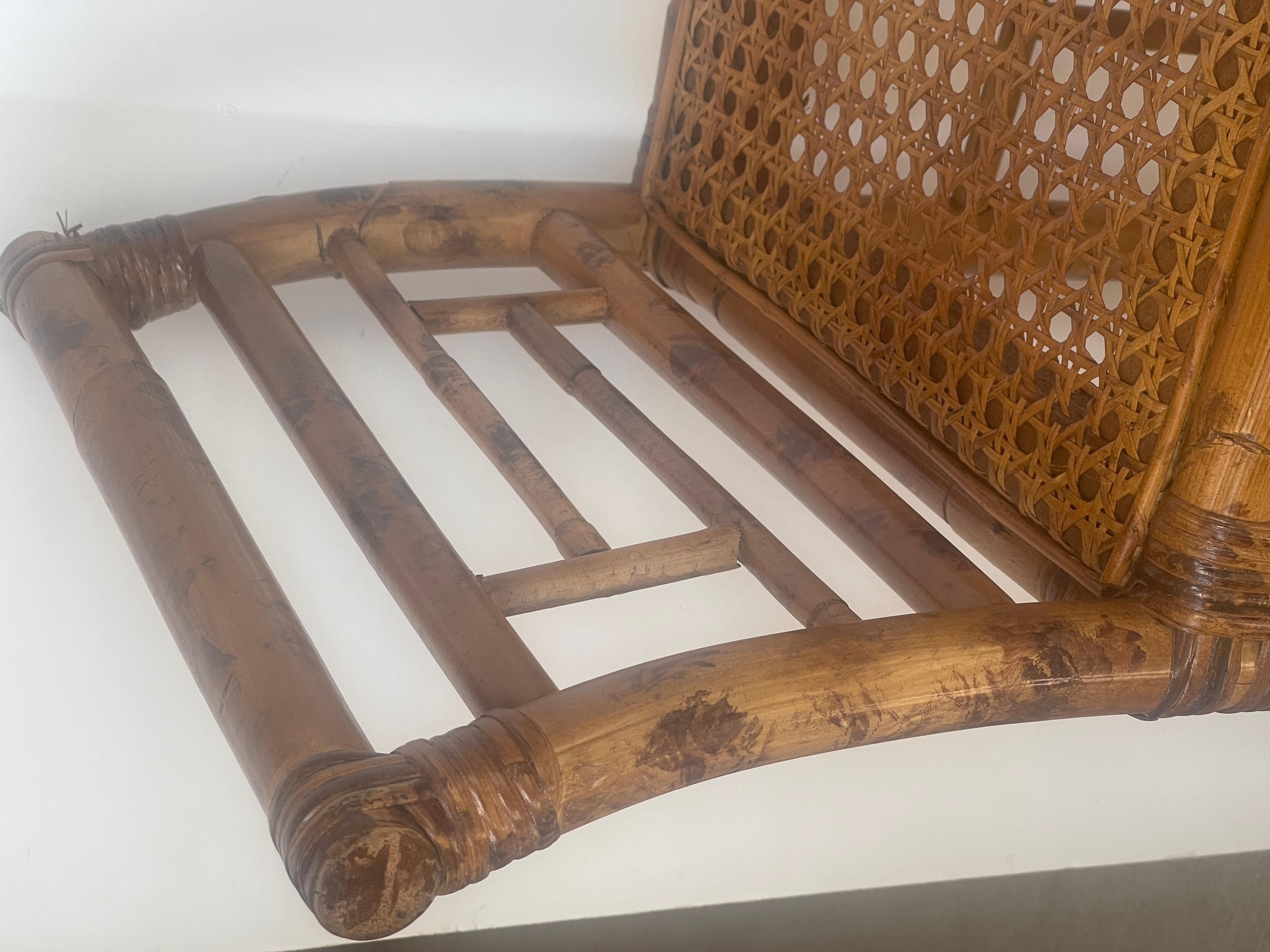 English Colonial Bamboo & Wicker Bench With Cane Seat 4