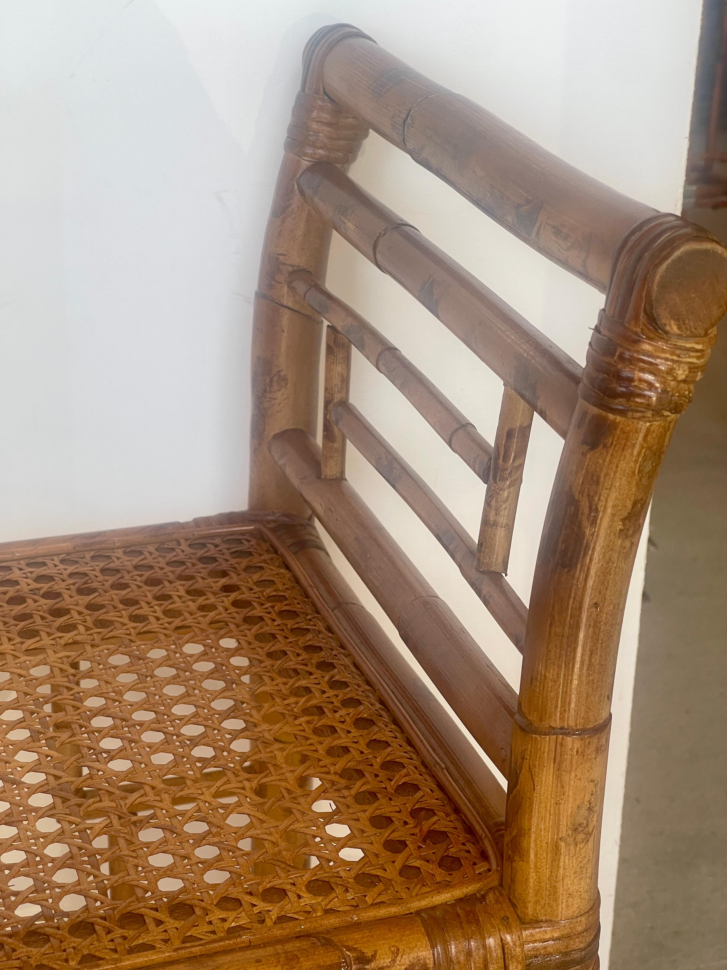 English Colonial Bamboo & Wicker Bench With Cane Seat 5