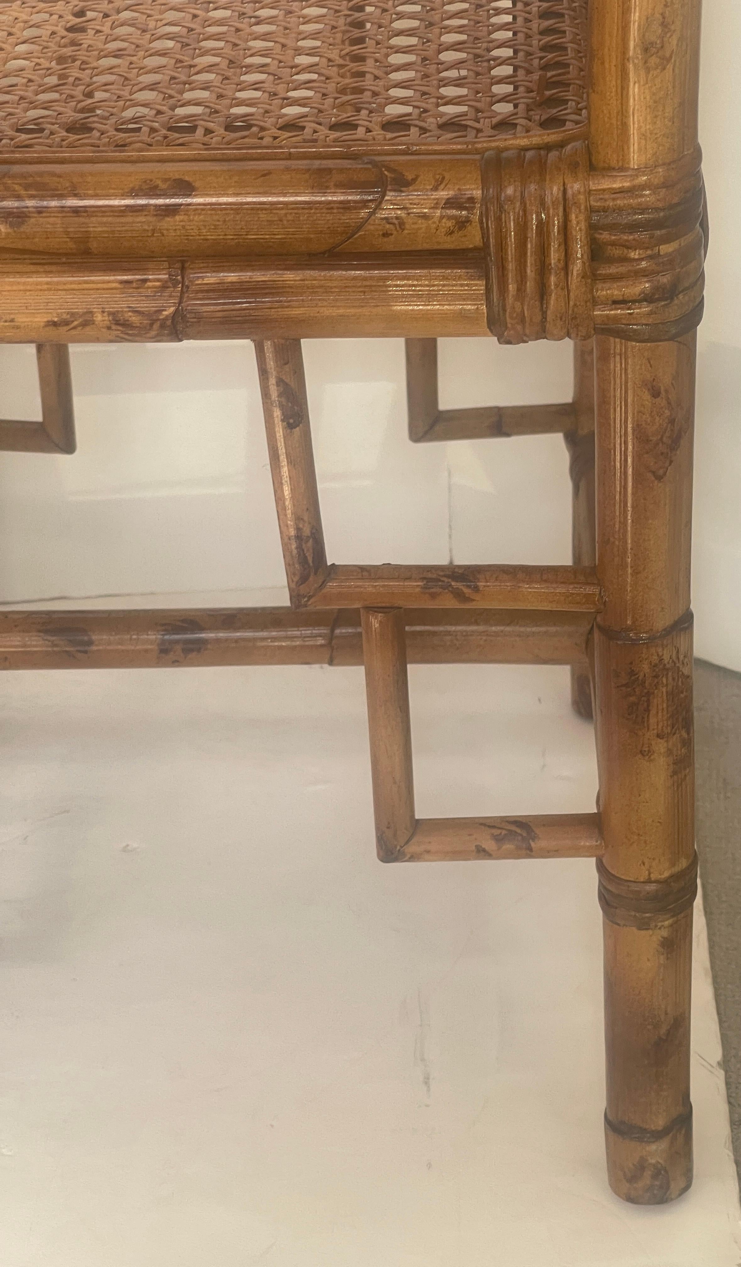 English Colonial Bamboo & Wicker Bench With Cane Seat 6