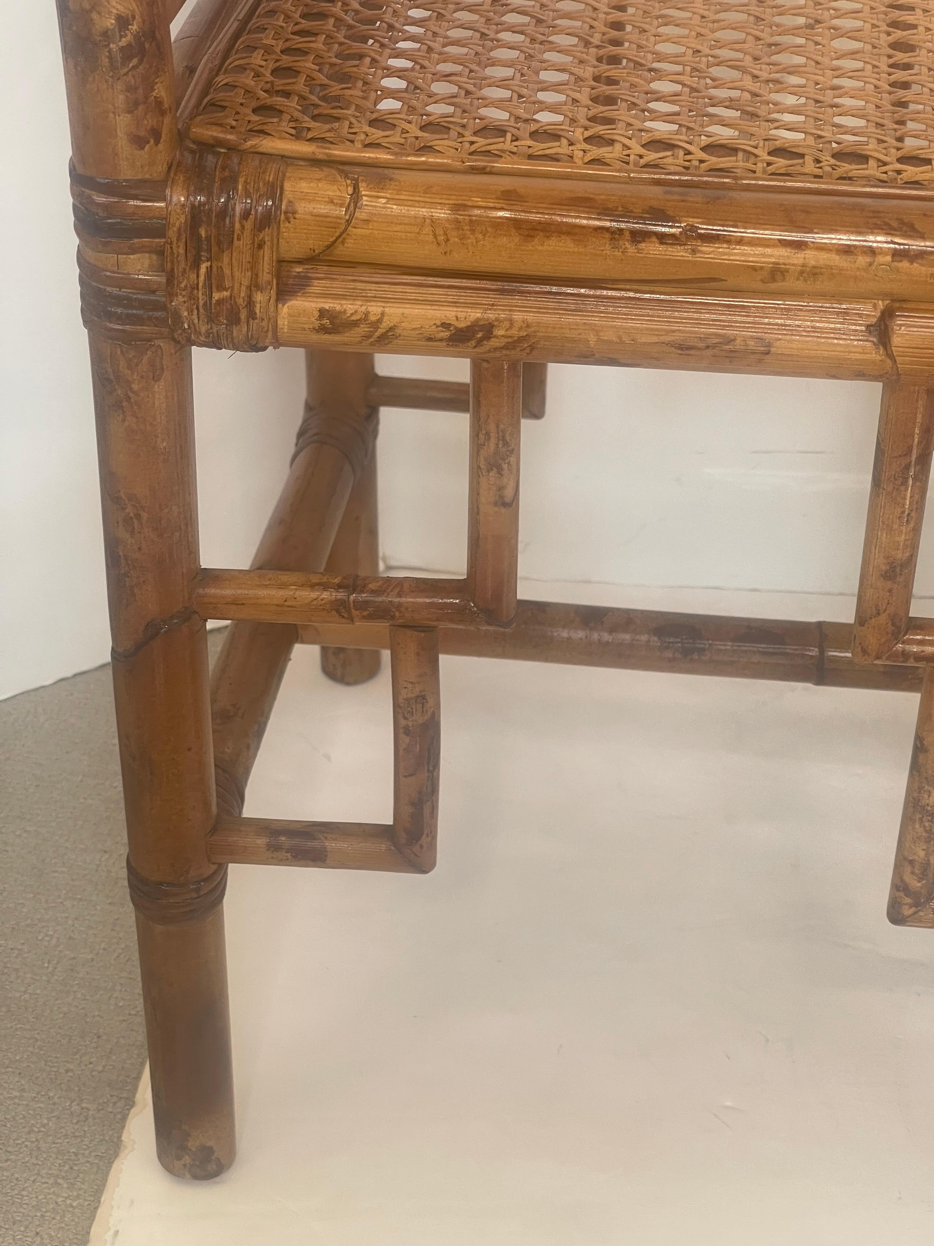 English Colonial Bamboo & Wicker Bench With Cane Seat 7