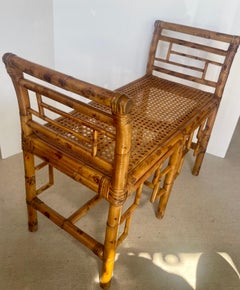 English Colonial Bamboo & Wicker Bench With Cane Seat