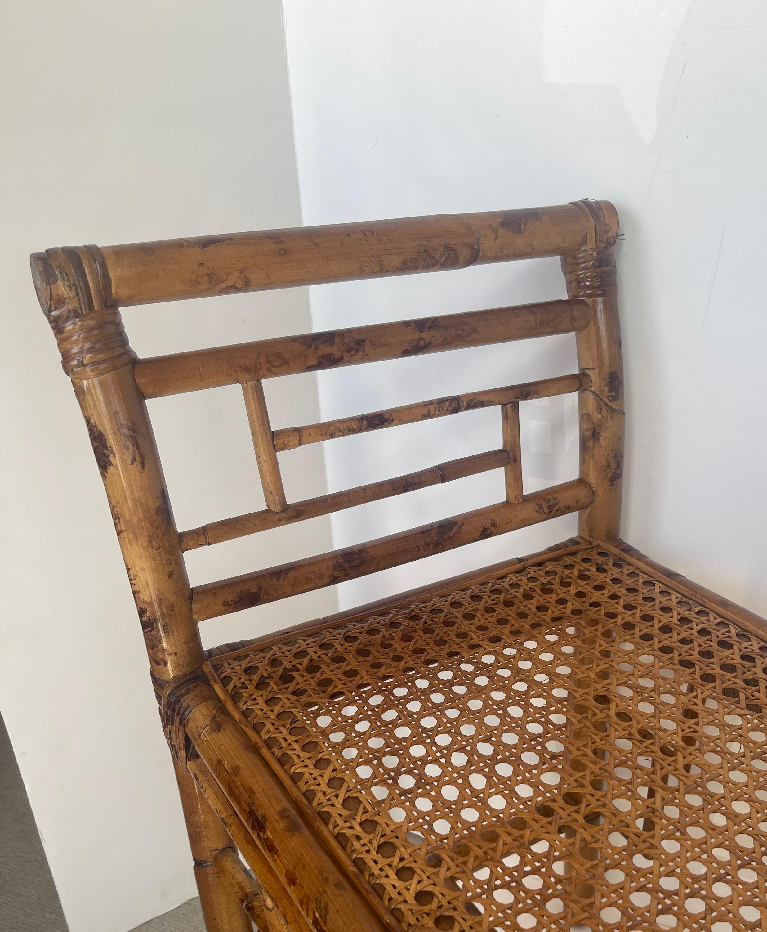 Mid-20th Century English Colonial Bamboo & Wicker Bench With Cane Seat