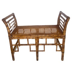 English Colonial Bamboo & Wicker Bench With Cane Seat