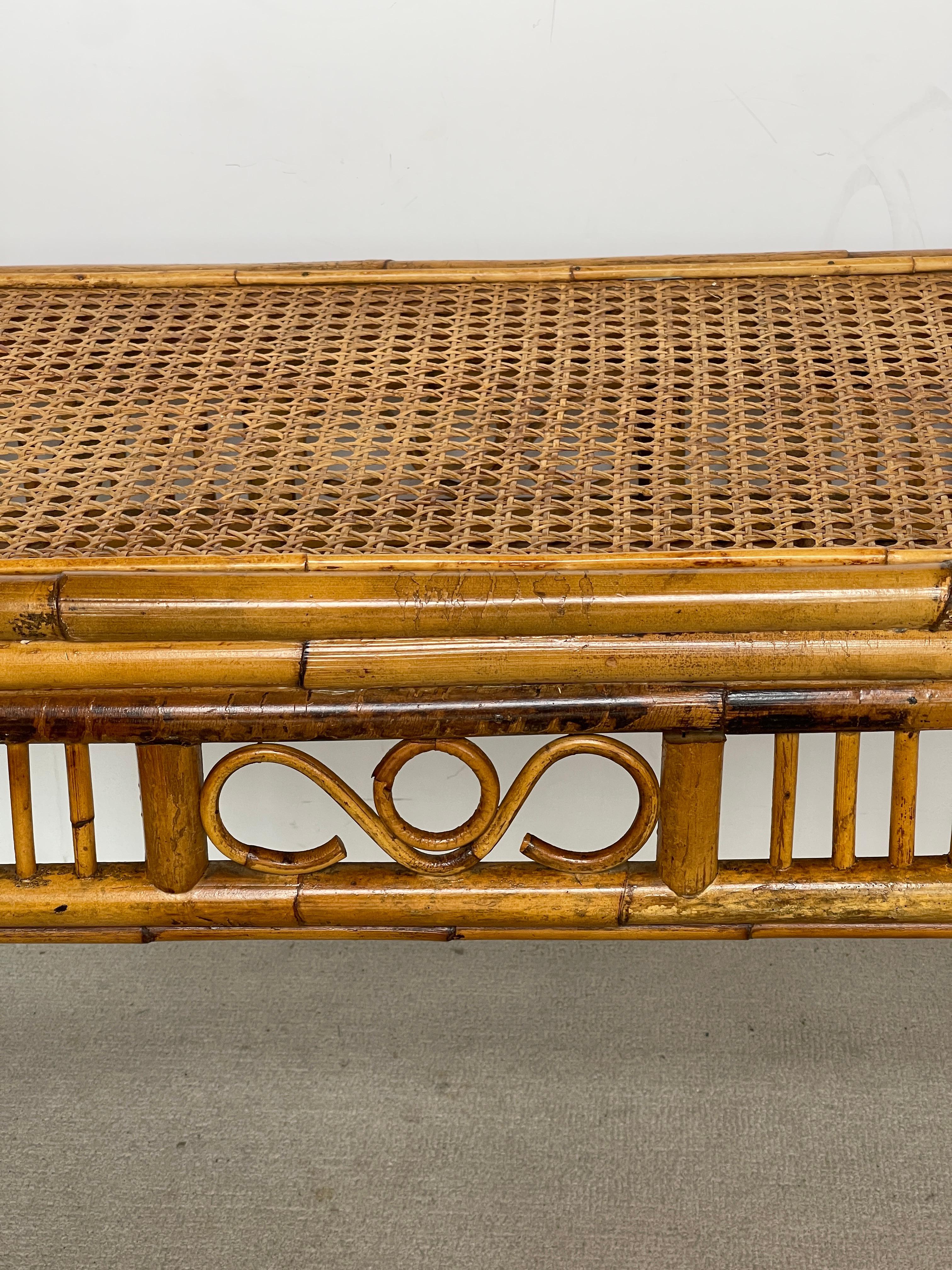 English Colonial Brighton  Style Bamboo & Cane Large Bench 3