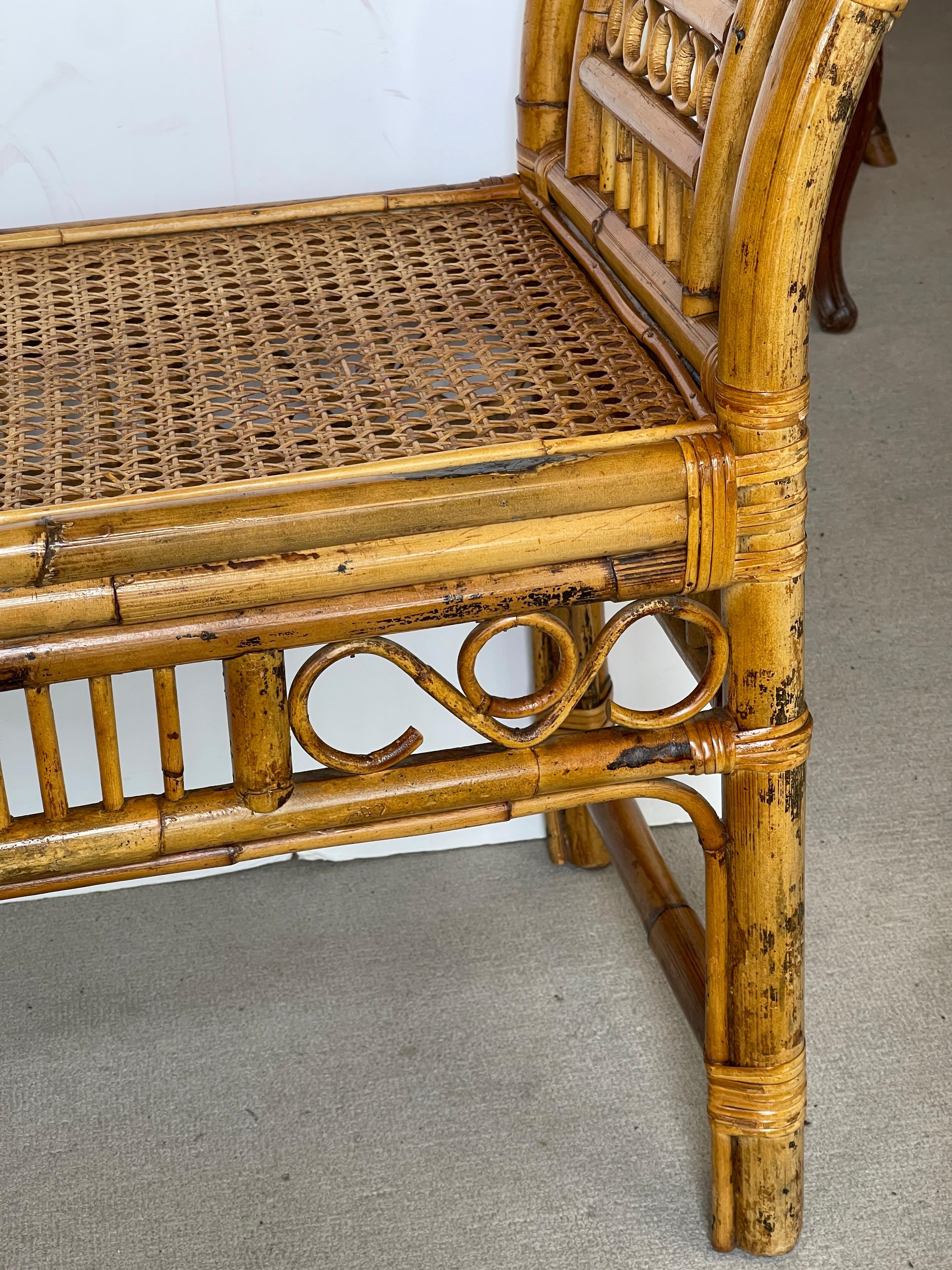 English Colonial Brighton  Style Bamboo & Cane Large Bench 4