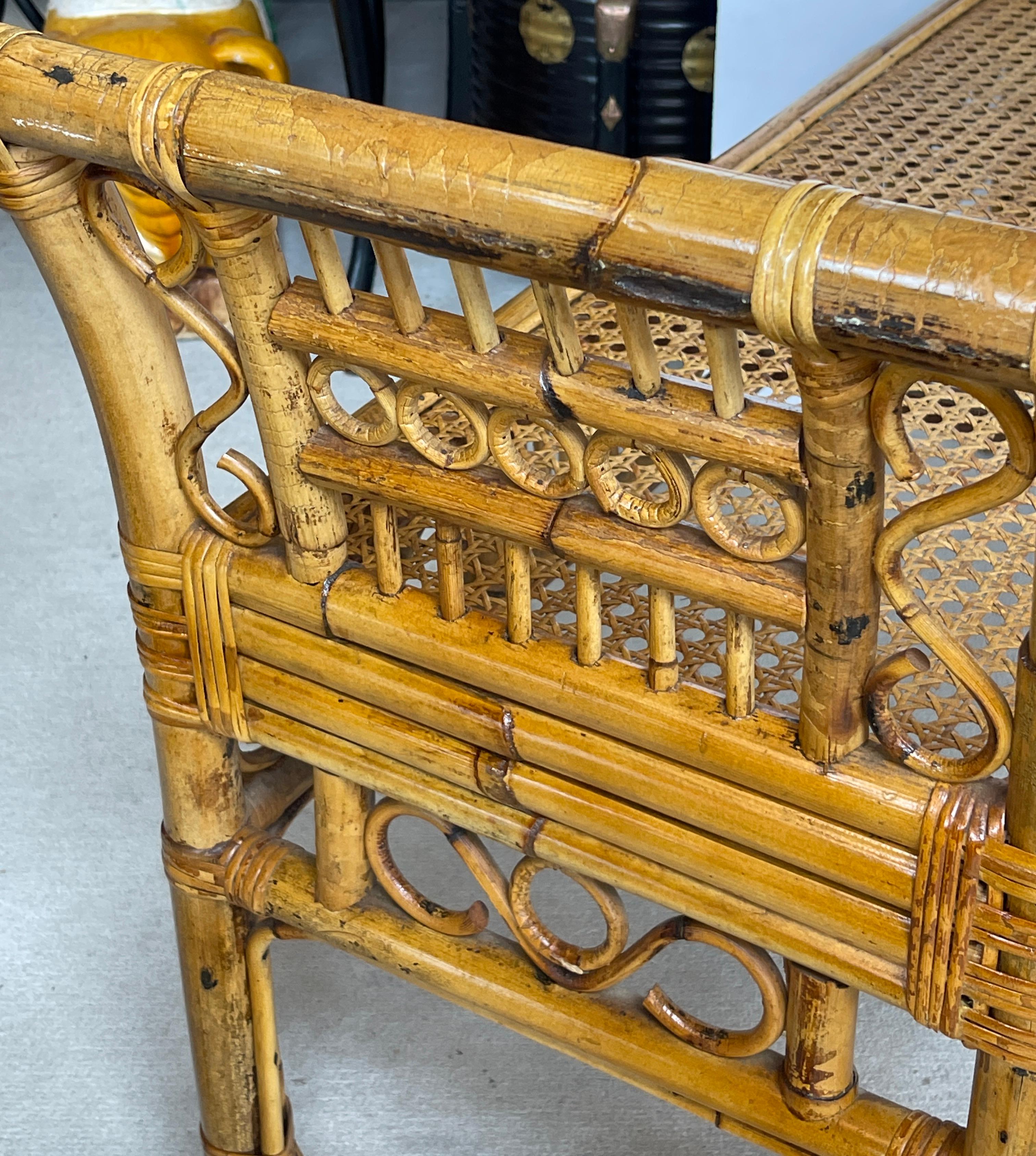English Colonial Brighton  Style Bamboo & Cane Large Bench 6