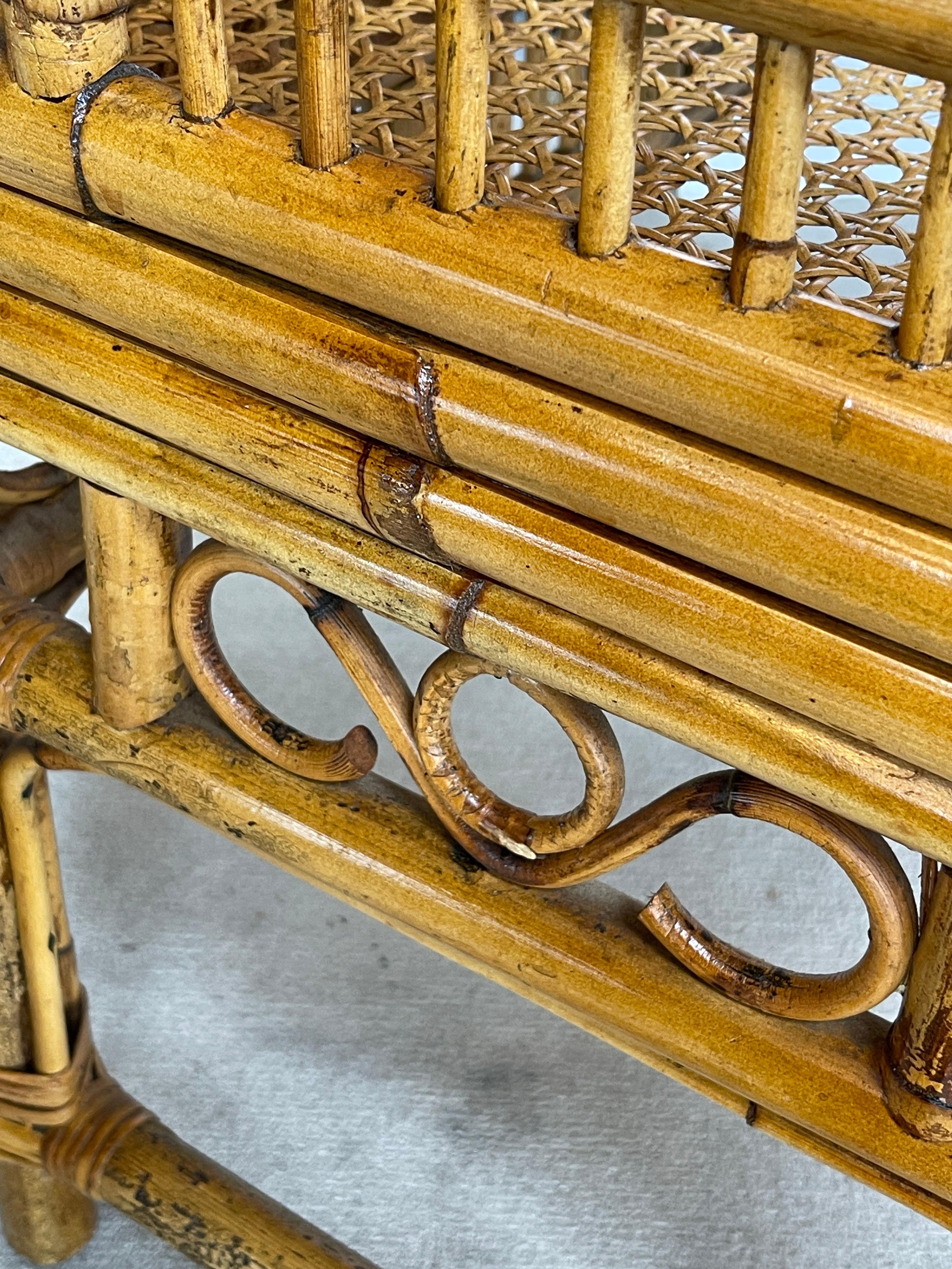 British English Colonial Brighton  Style Bamboo & Cane Large Bench