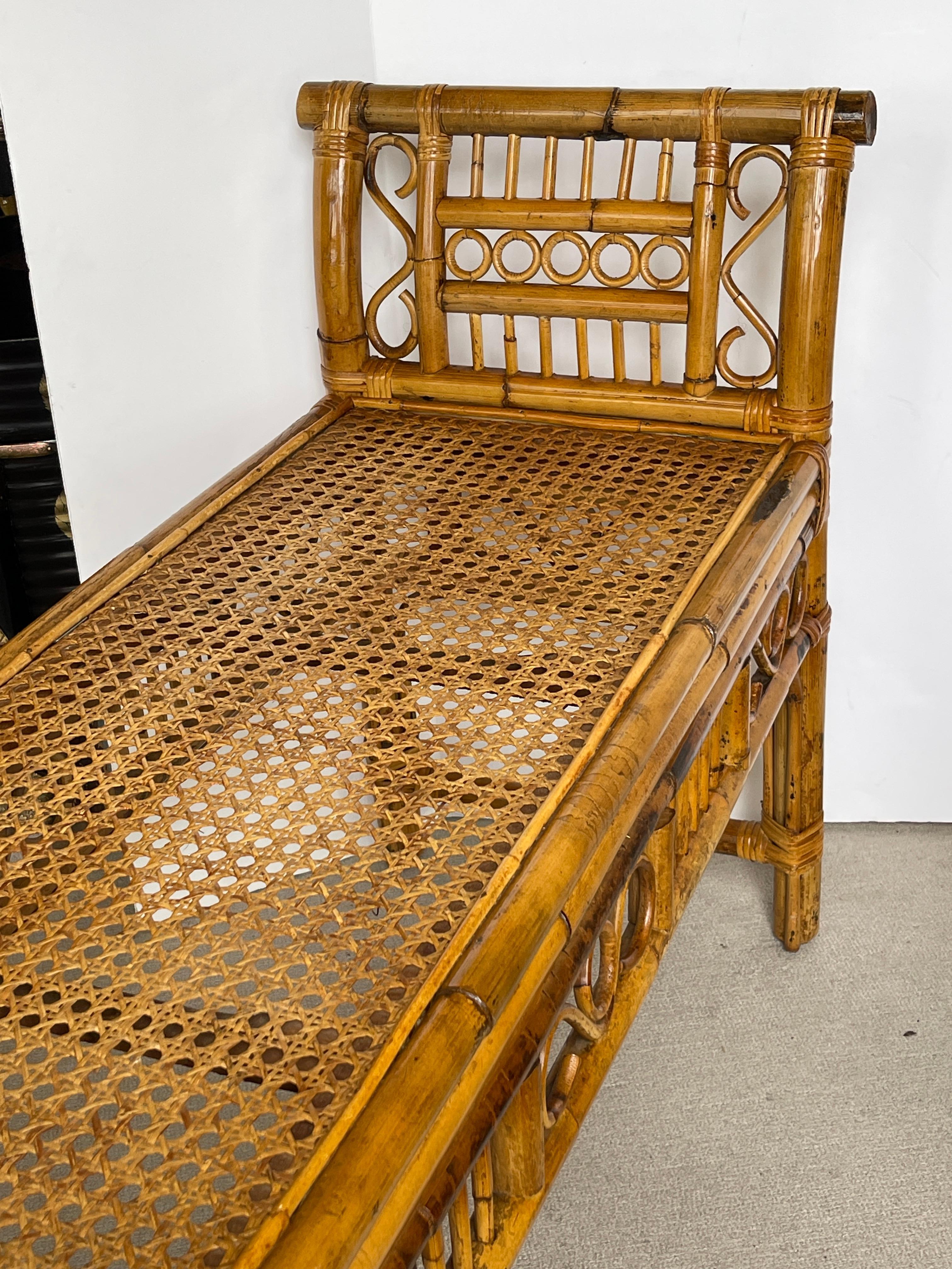 Hand-Crafted English Colonial Brighton  Style Bamboo & Cane Large Bench