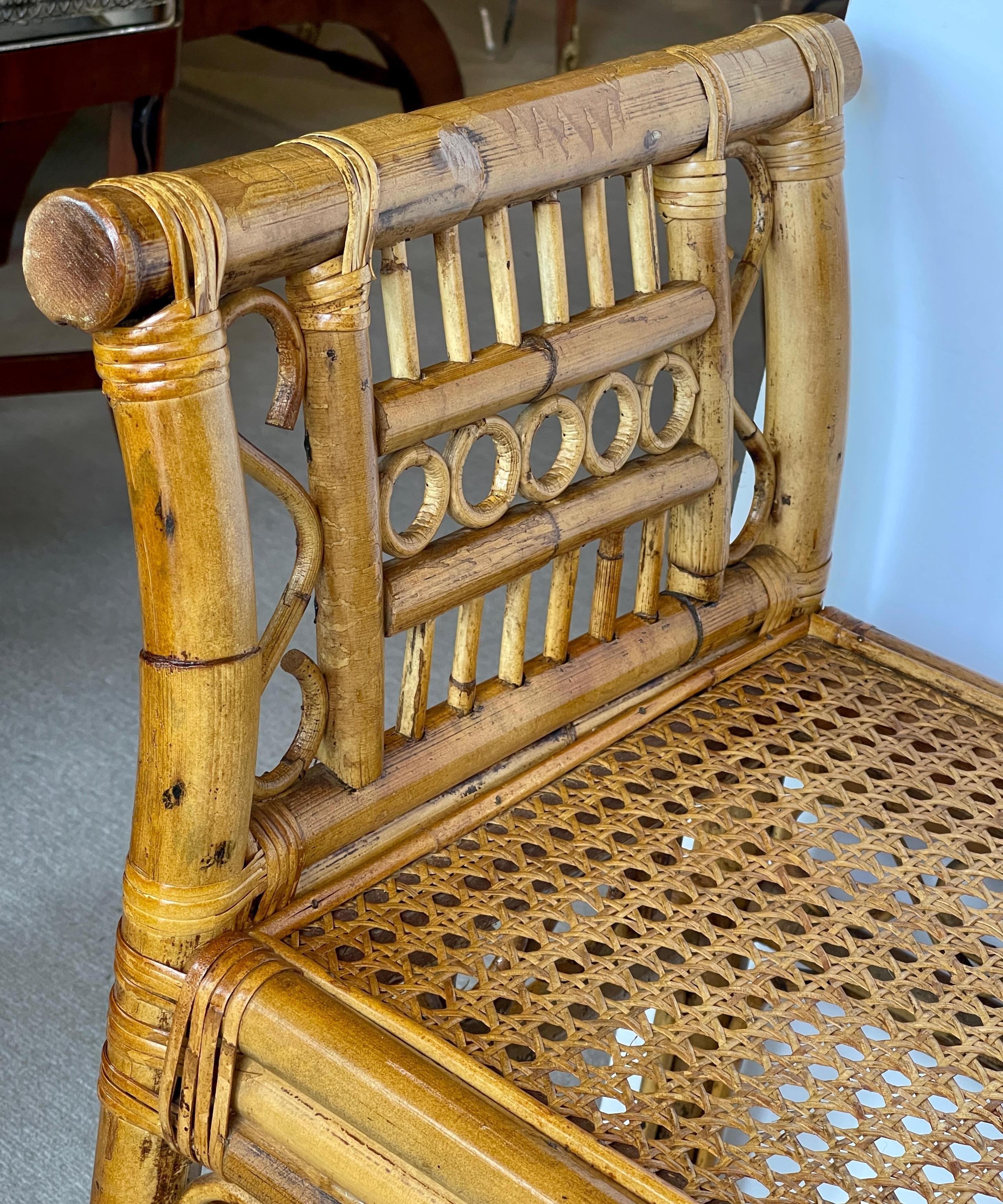 English Colonial Brighton  Style Bamboo & Cane Large Bench In Good Condition In West Palm Beach, FL