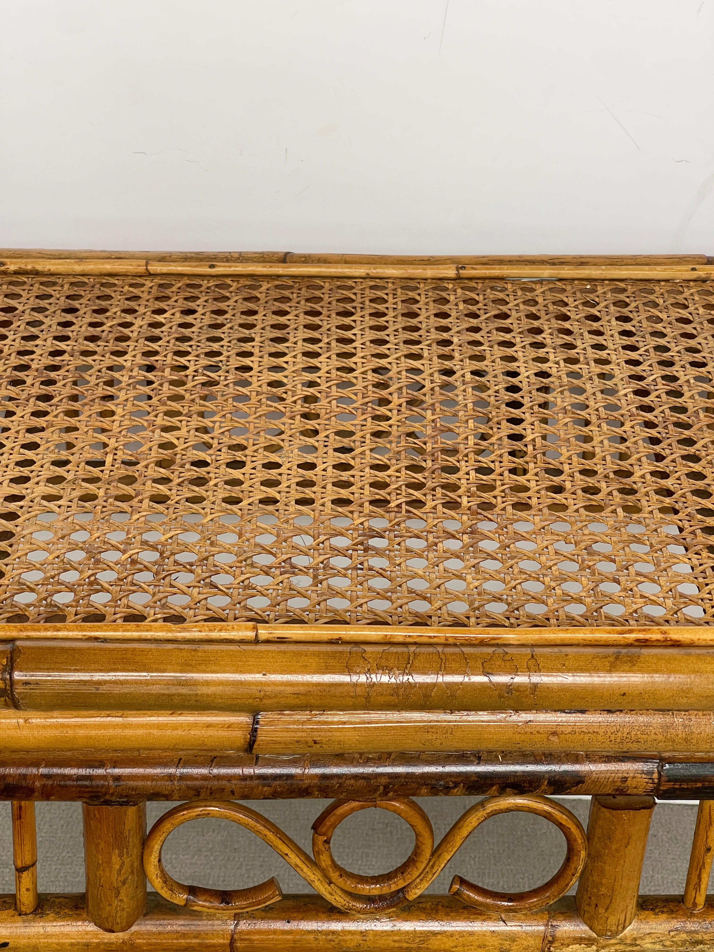 Mid-20th Century English Colonial Brighton  Style Bamboo & Cane Large Bench