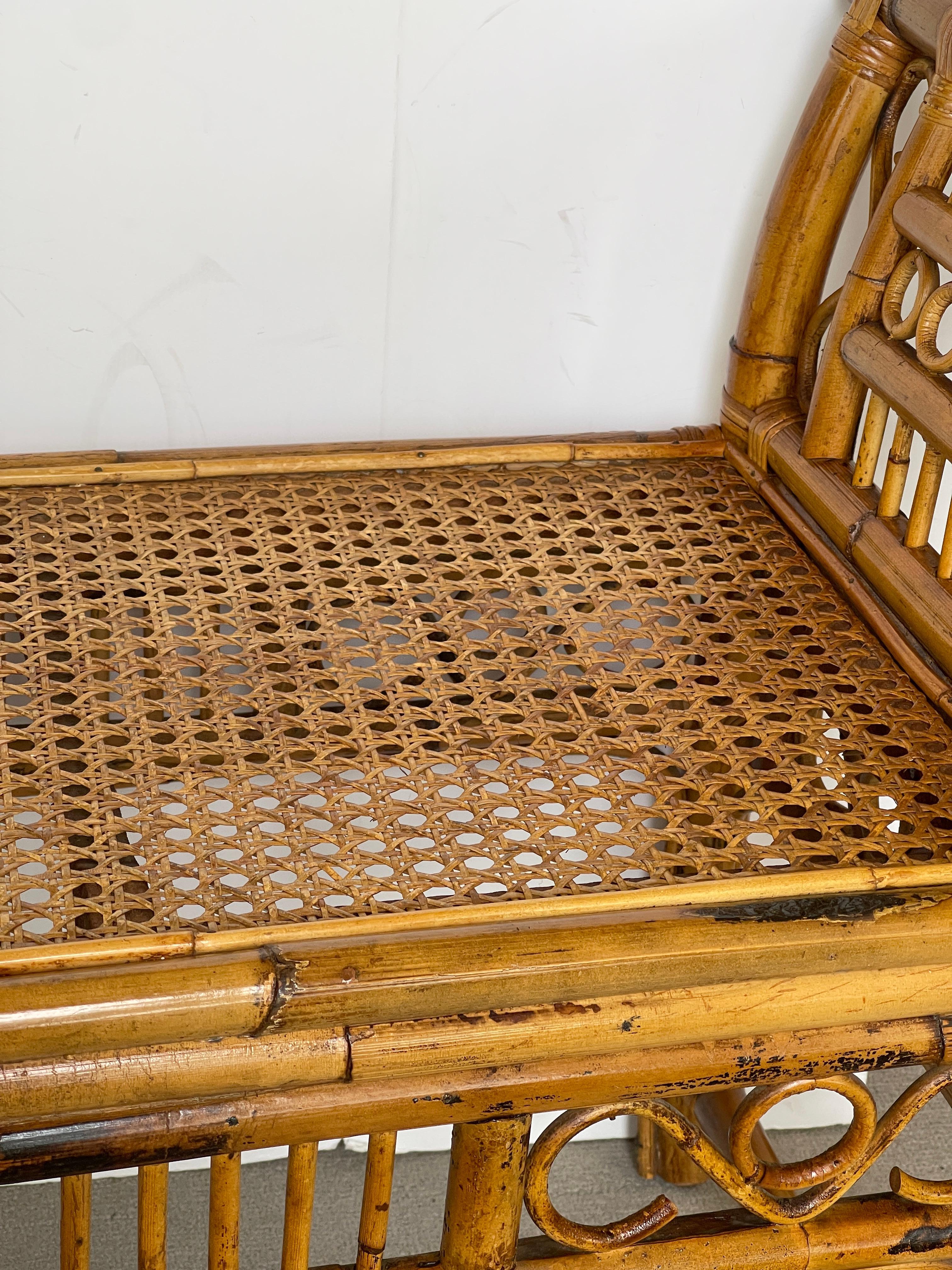 English Colonial Brighton  Style Bamboo & Cane Large Bench 1