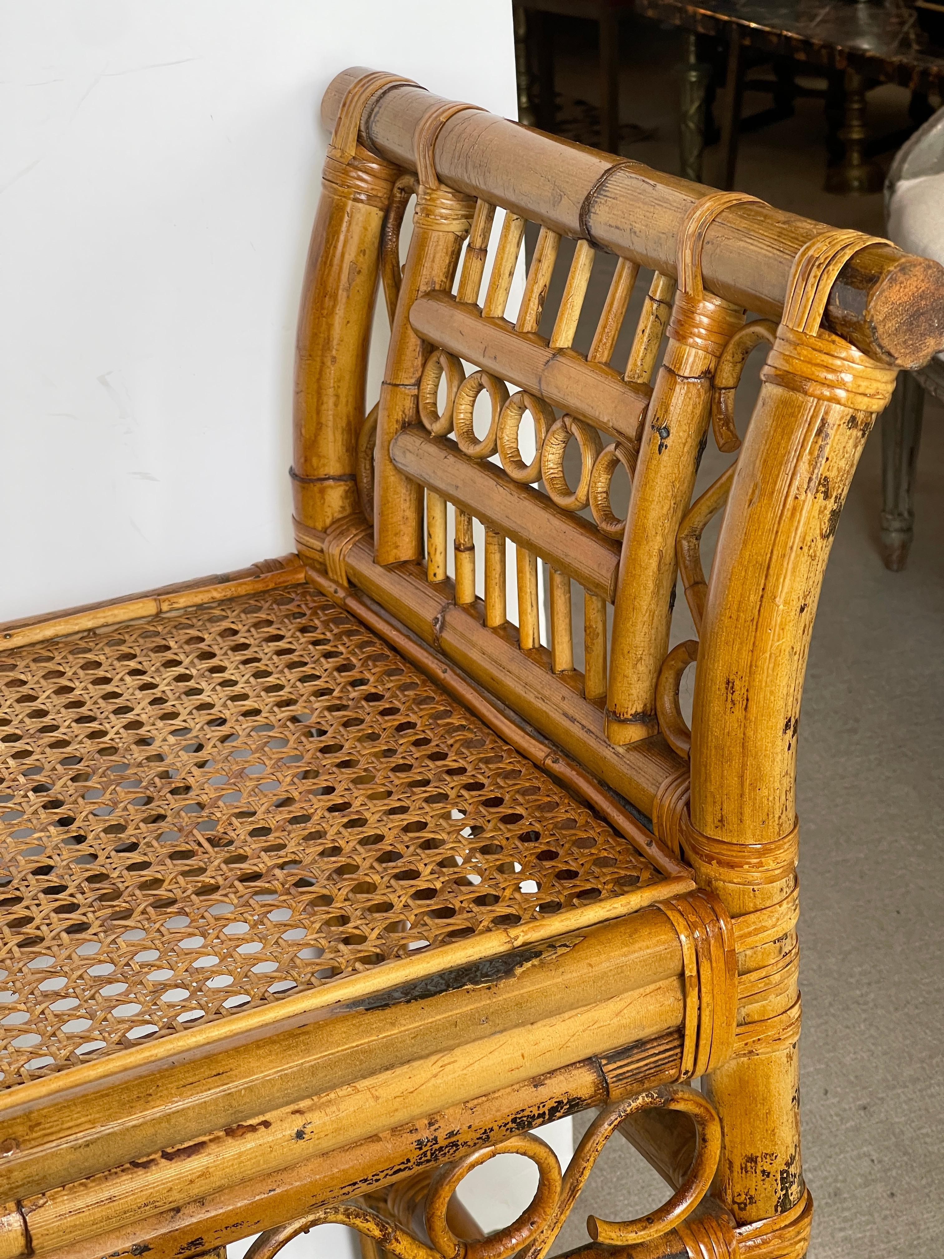 English Colonial Brighton  Style Bamboo & Cane Large Bench 2
