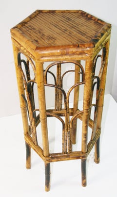 English Colonial Burned Bamboo  Hexagon Side Table/Stand