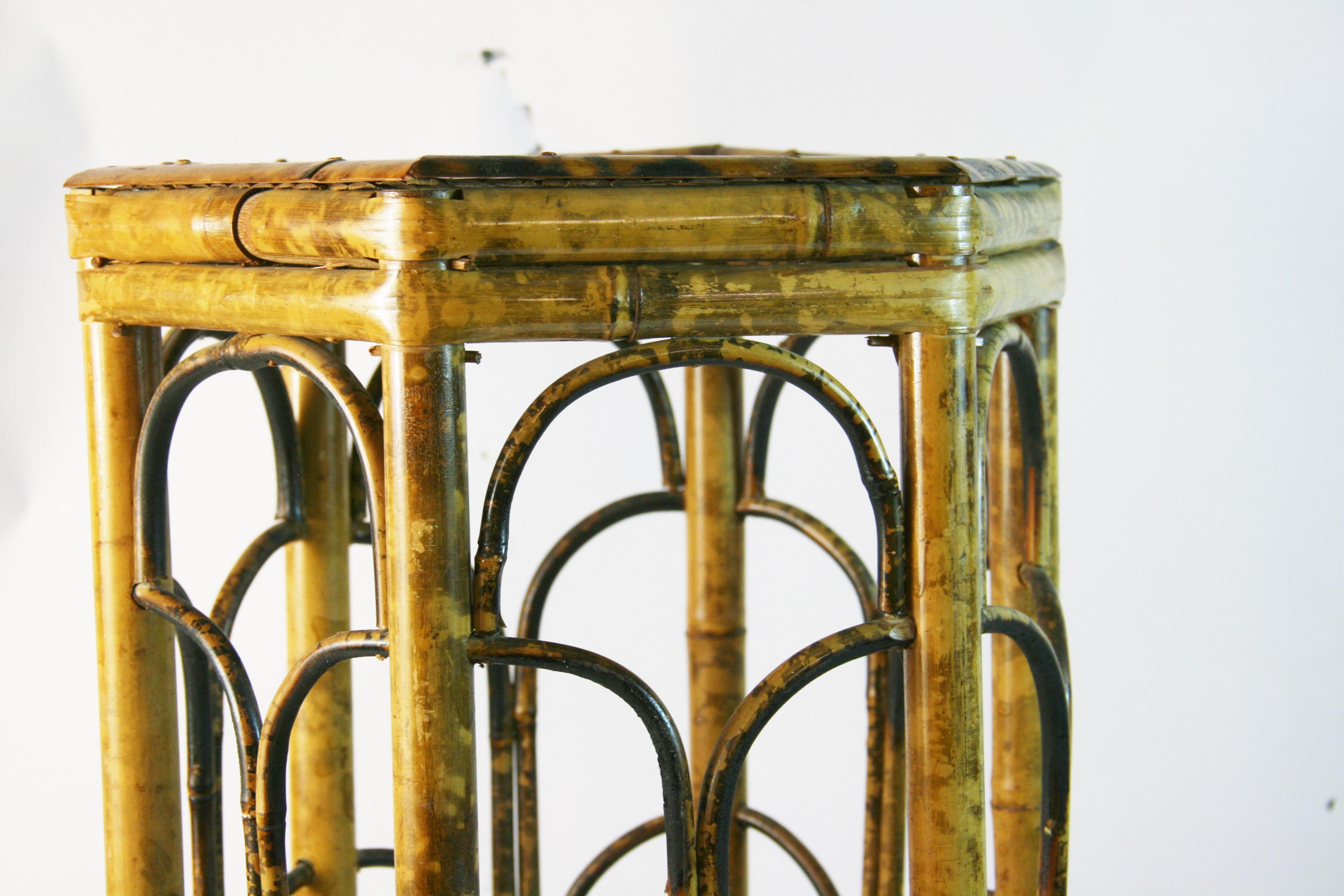 English Colonial Burned Bamboo  Hexagon Side Table/Stand For Sale 3