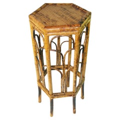 English Colonial Burned Bamboo  Hexagon Side Table/Stand